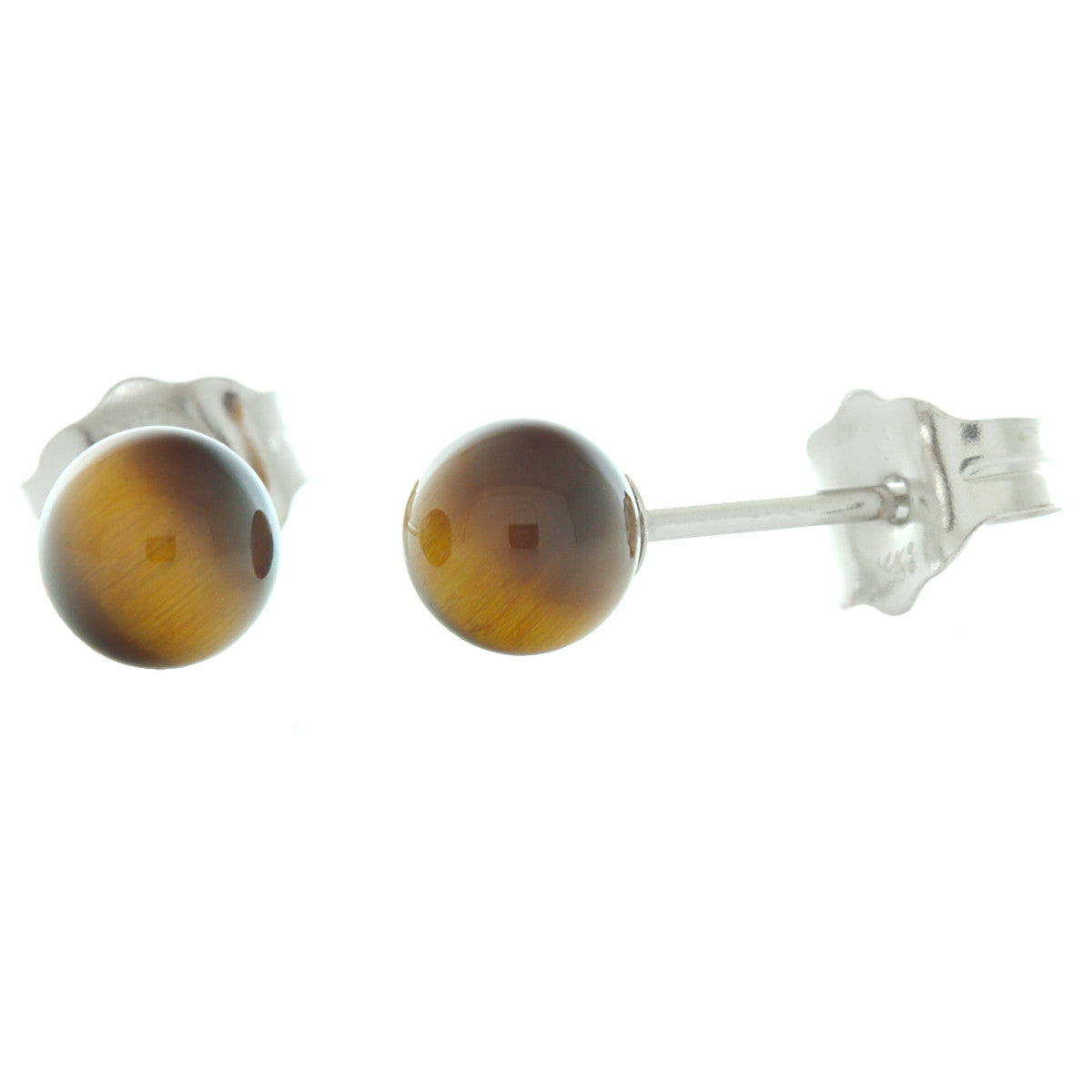 4mm Tigers Eye Ball Stud Earrings 14K White Gold