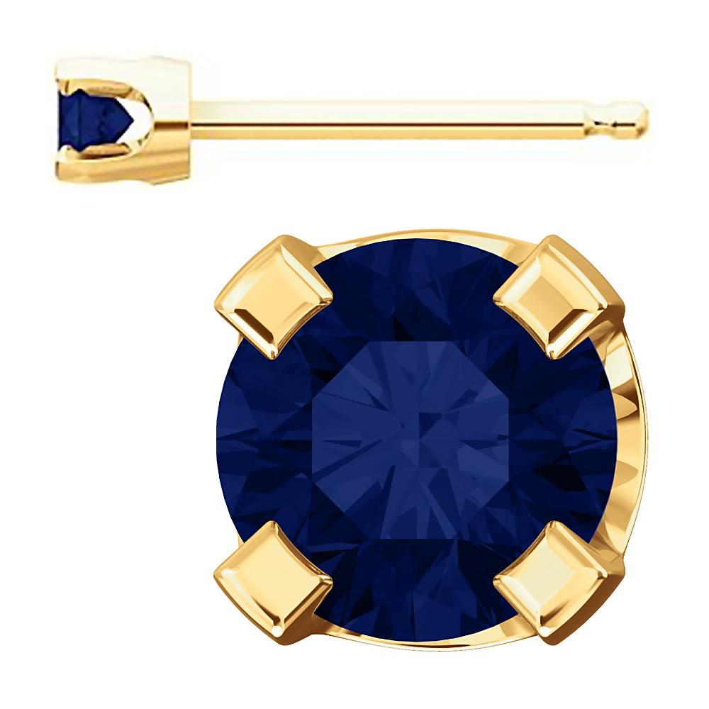 3mm, 0.2cts Trustmark Created Sapphire 4-Prong Stud Earrings 14K Yellow Gold