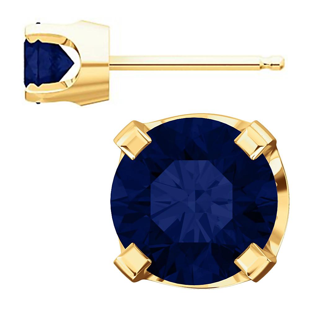 5mm, 1.0cts Trustmark Created Sapphire 4-Prong Stud Earrings 14K Yellow Gold