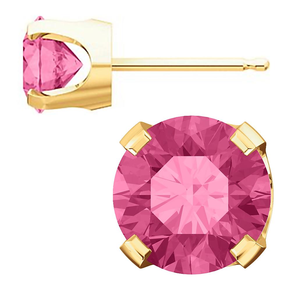 6mm, 1.5cts Simulated Tourmaline 4-Prong Stud Earrings 14K Yellow Gold