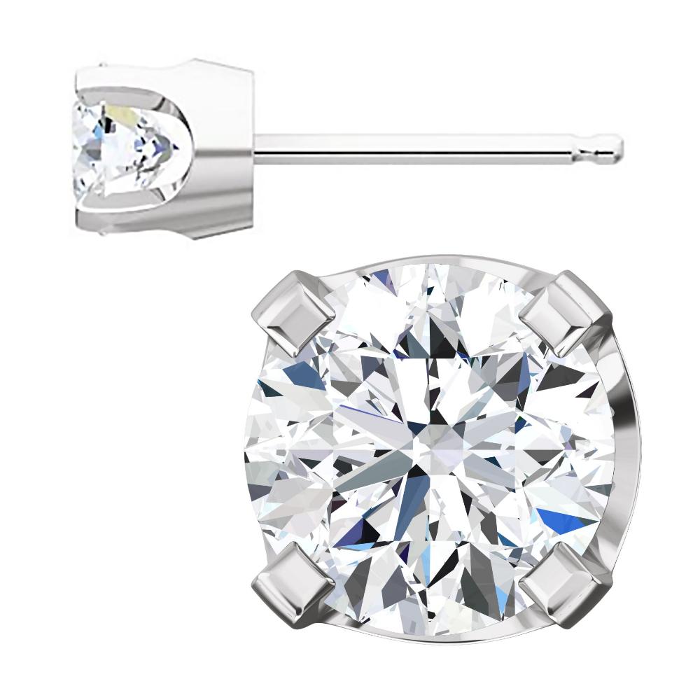 5mm, 1.0cts Ice on Fire CZ 4-Prong Stud Earrings 14K White Gold