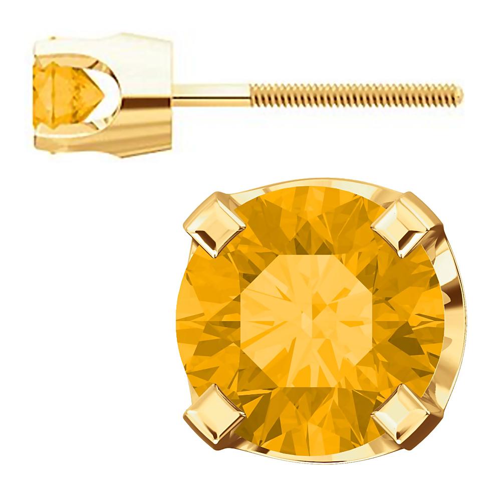 4mm, 0.5cts Genuine Natural Citrine 4-Prong Screw Back Stud Earrings 14K Yellow Gold