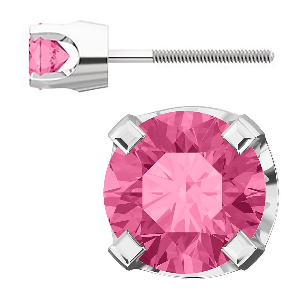 4mm, 0.5cts Simulated Tourmaline 4-Prong Screw Back Stud Earrings 14K White Gold