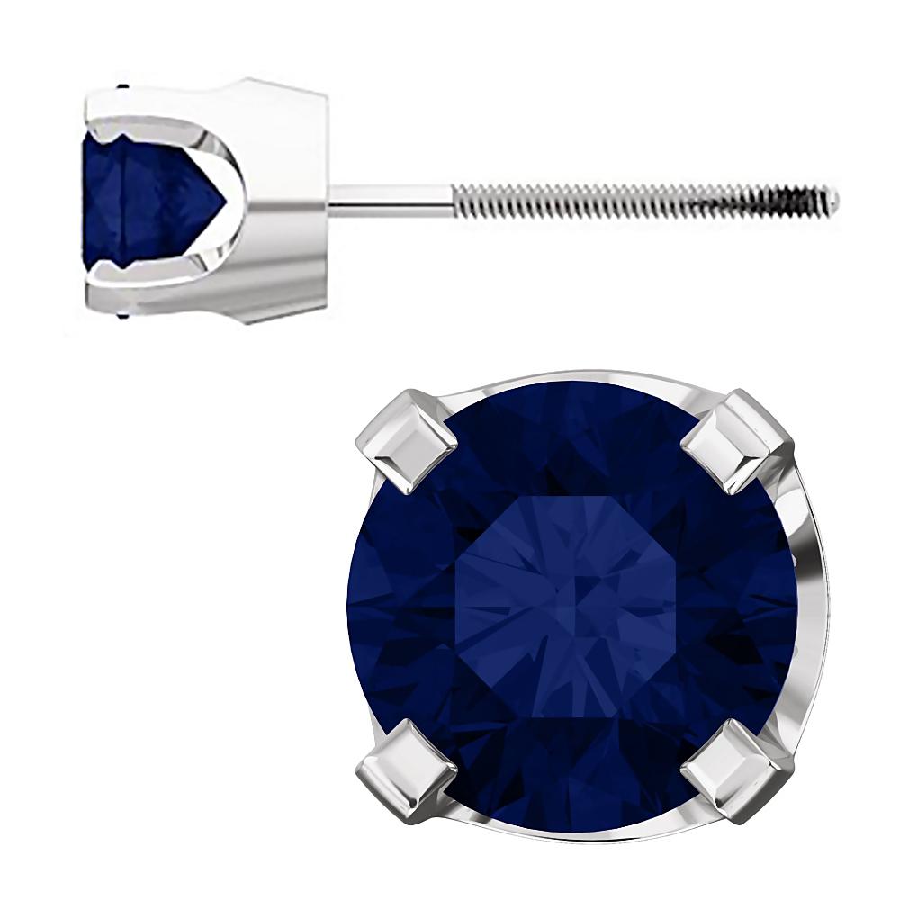 5mm, 1.0cts Trustmark Created Sapphire 4-Prong Screw Back Stud Earrings 14K White Gold