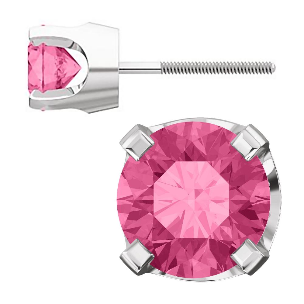 5mm, 1.0cts Genuine Natural Tourmaline 4-Prong Screw Back Stud Earrings 14K White Gold