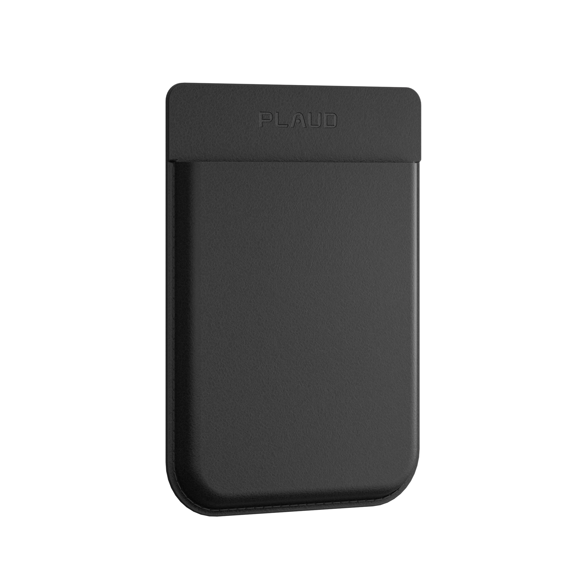 Black protective case for the Plaud Note AI voice recorder featuring an embossed Plaud logo.