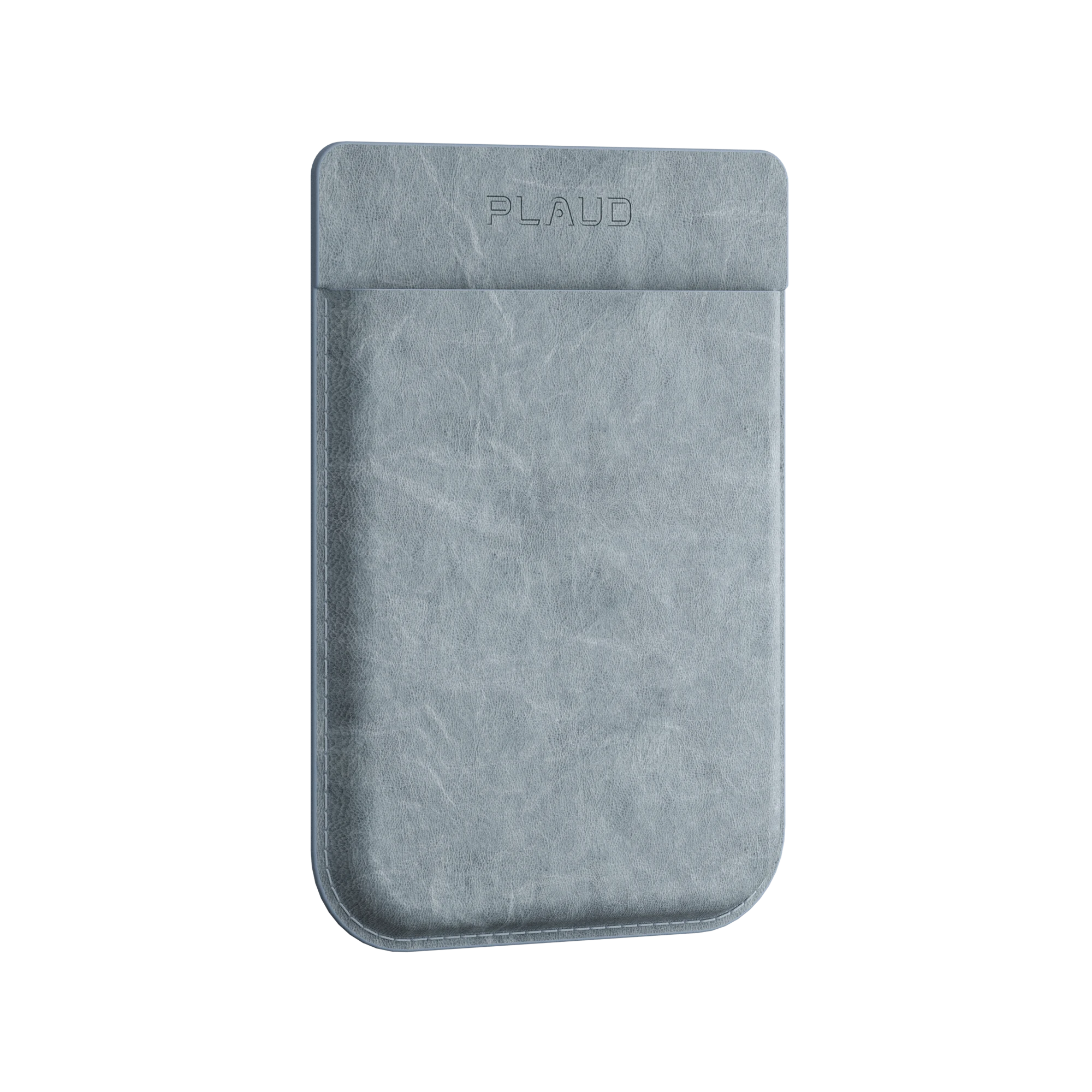 Blue textured leather case for the Plaud Note AI voice recorder with embossed Plaud logo.