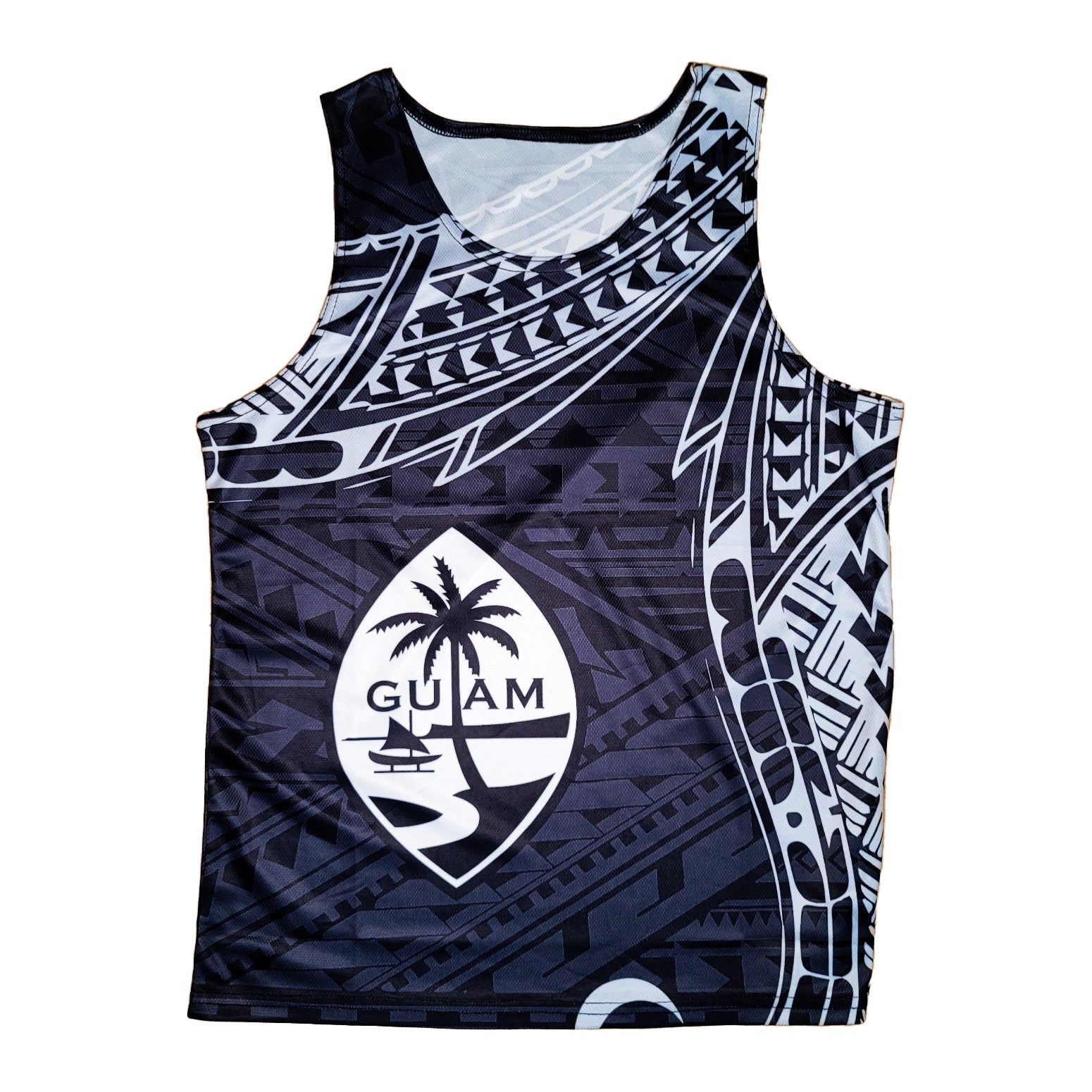 Guam Tribal Sublimated Black and Gray Tank Top