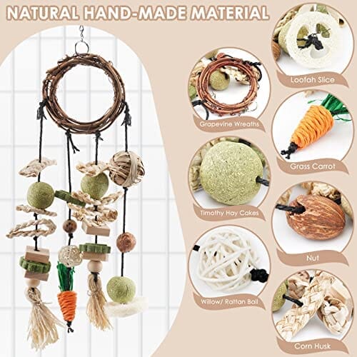 Rattan Ring with Snacks for Guinea Pigs Chinchillas Hamsters Rats and Other Small Pets Teeth Grinding