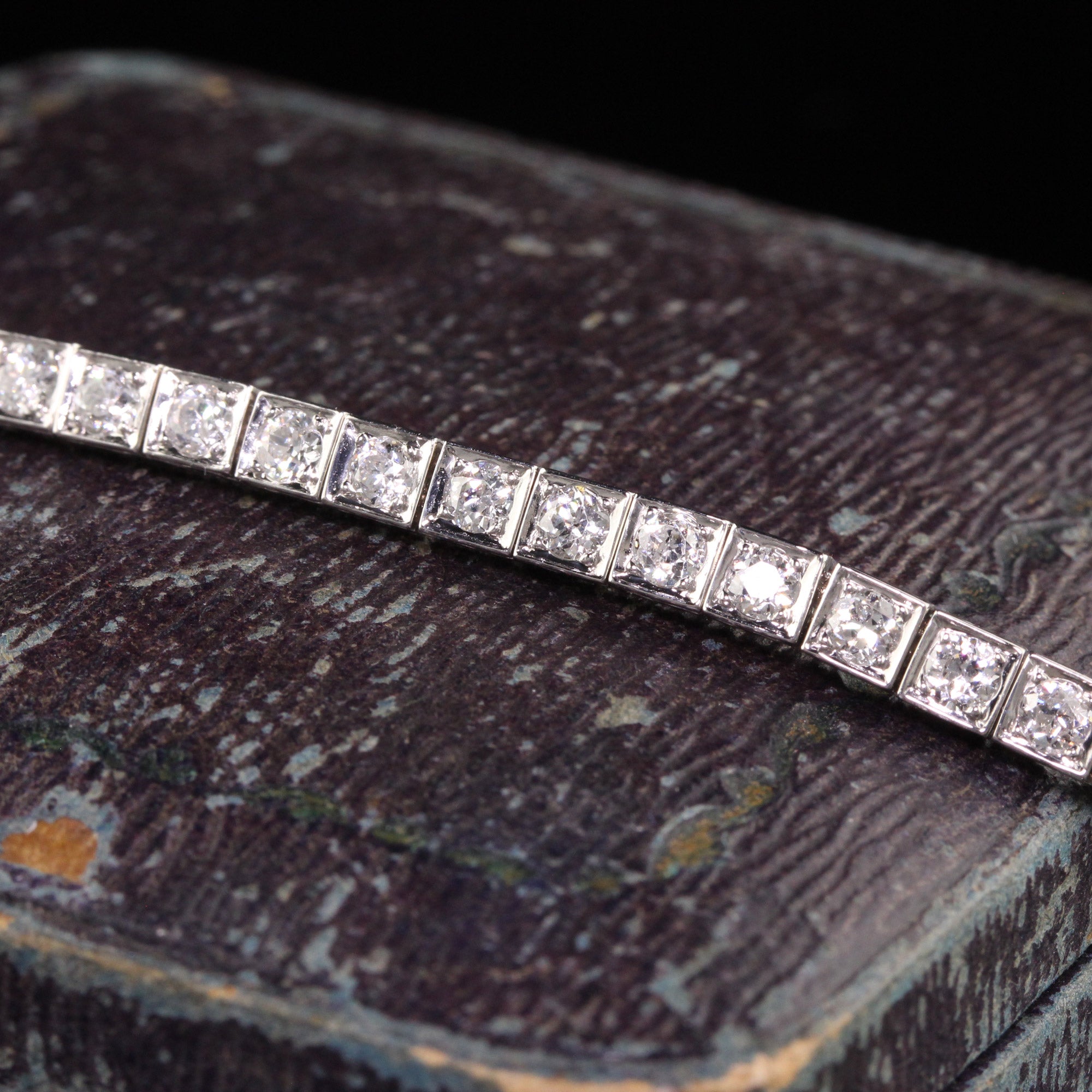 Antique Art Deco Platinum Old European Cut Diamond Tennis Bracelet