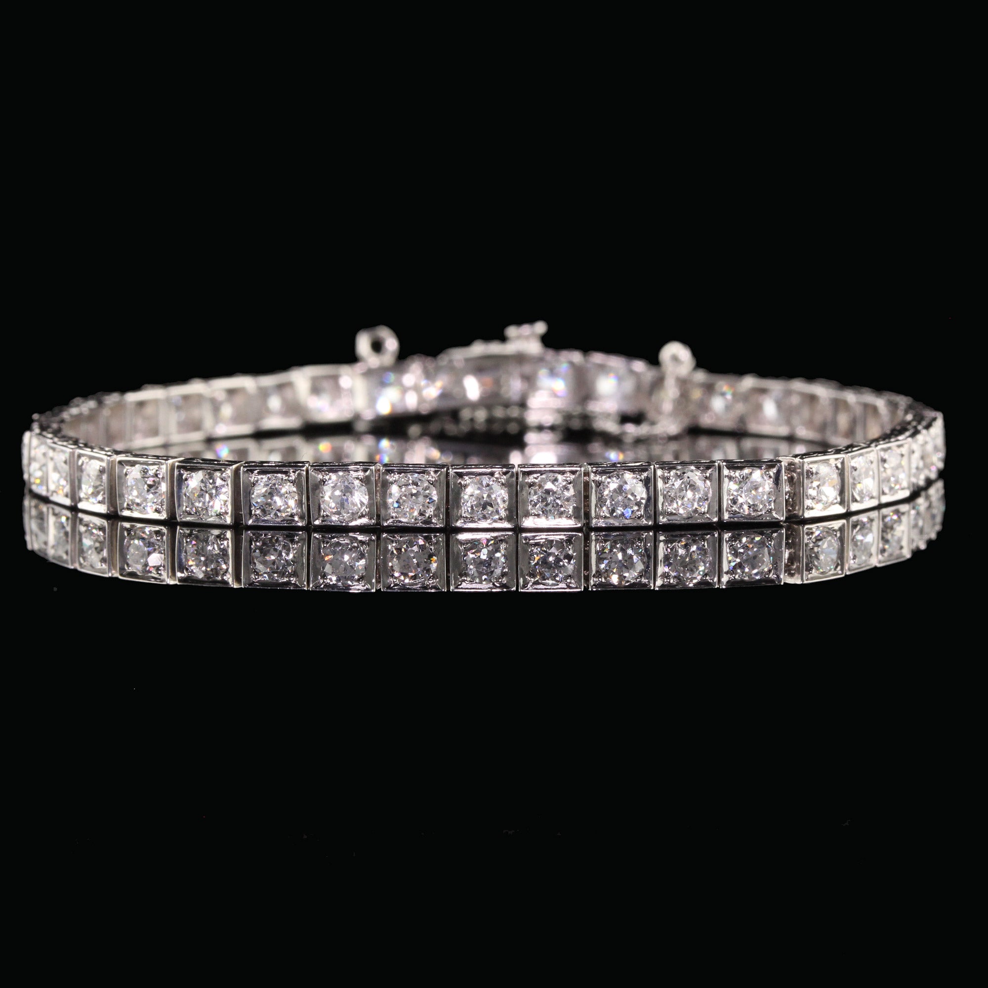 Antique Art Deco Platinum Old European Cut Diamond Tennis Bracelet