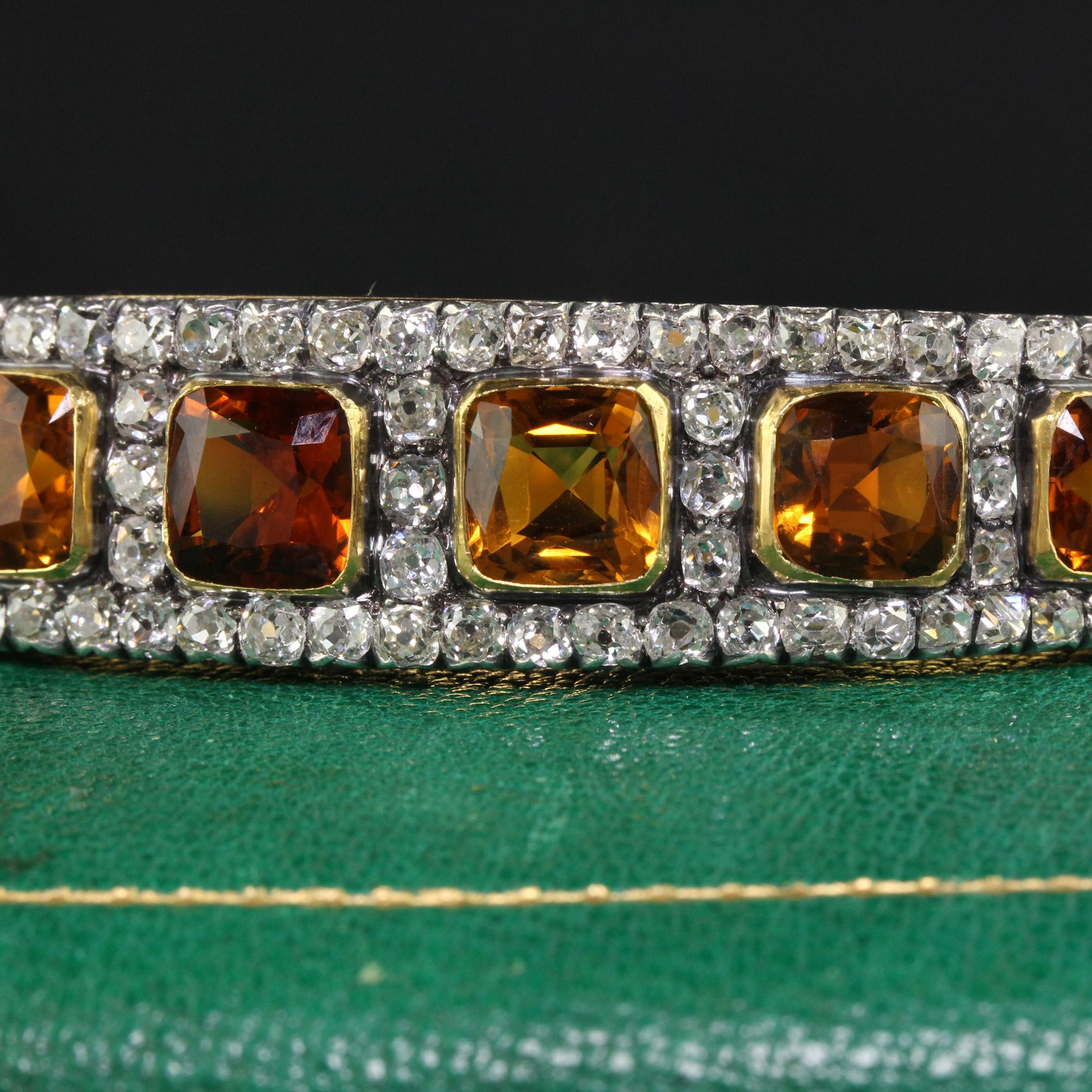 Antique Victorian 18K Yellow Gold and Silver Old Mine Peruzzi Diamond and Citrine Bangle