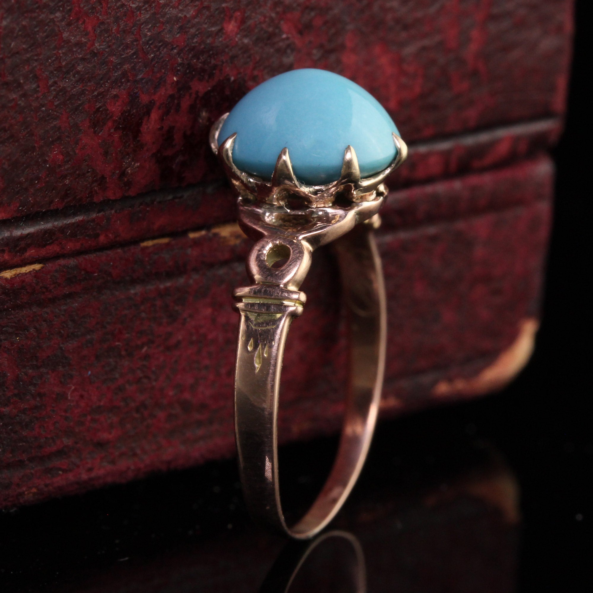 Antique Victorian 14K Yellow Gold Cabochon Turquoise Engagement Ring