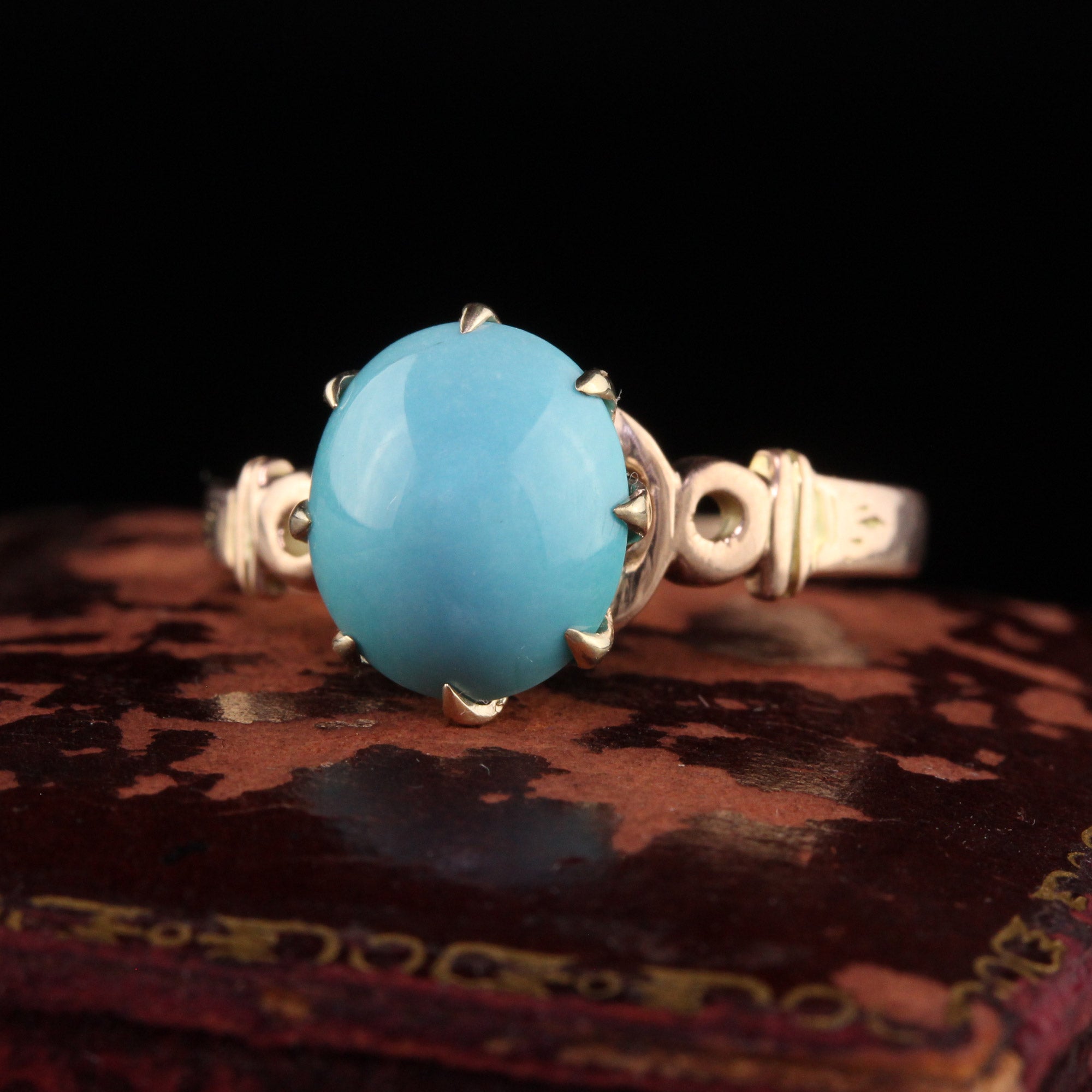 Antique Victorian 14K Yellow Gold Cabochon Turquoise Engagement Ring