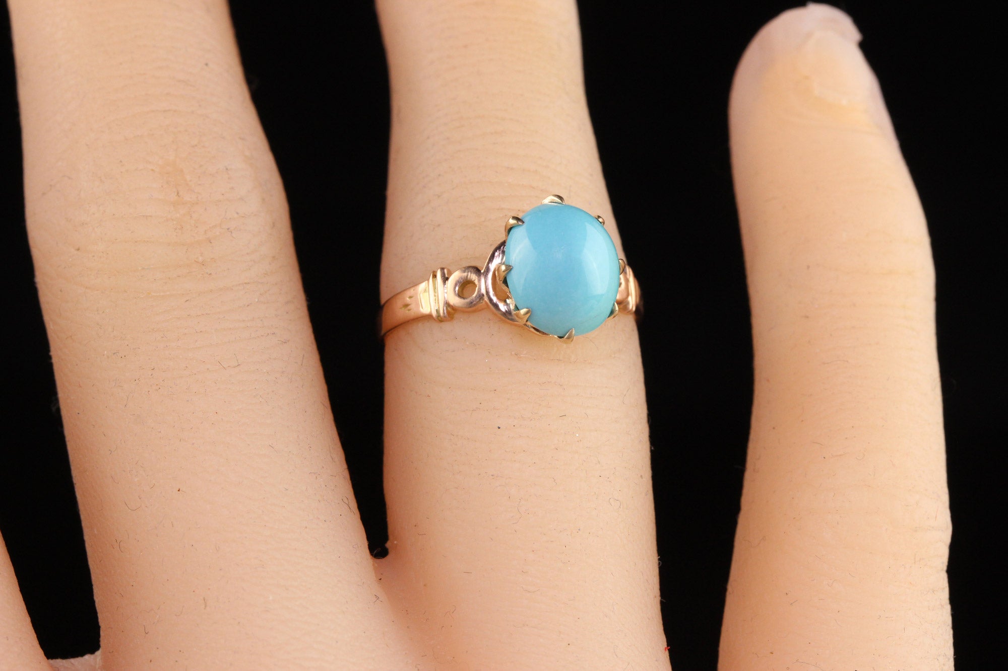 Antique Victorian 14K Yellow Gold Cabochon Turquoise Engagement Ring