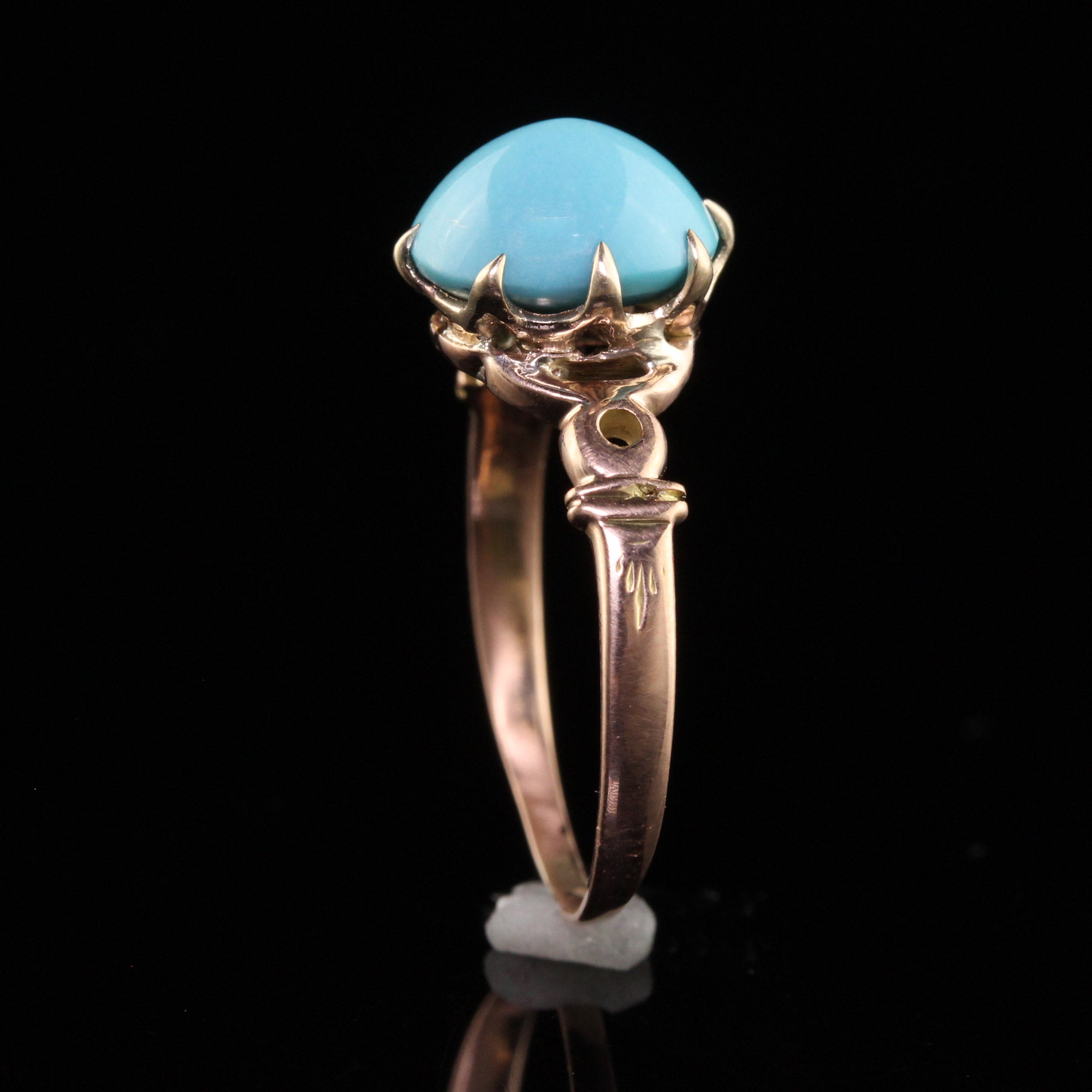 Antique Victorian 14K Yellow Gold Cabochon Turquoise Engagement Ring