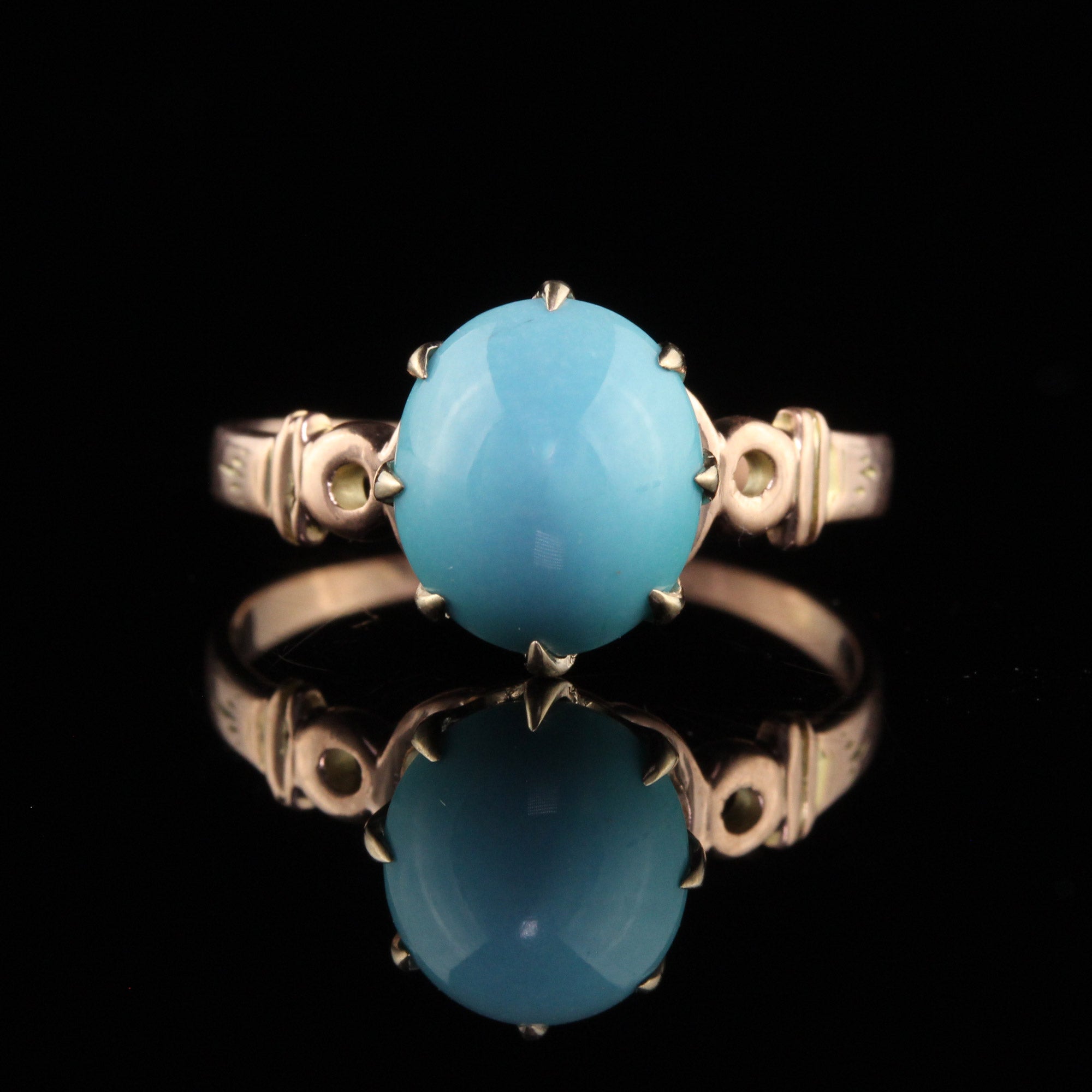 Antique Victorian 14K Yellow Gold Cabochon Turquoise Engagement Ring