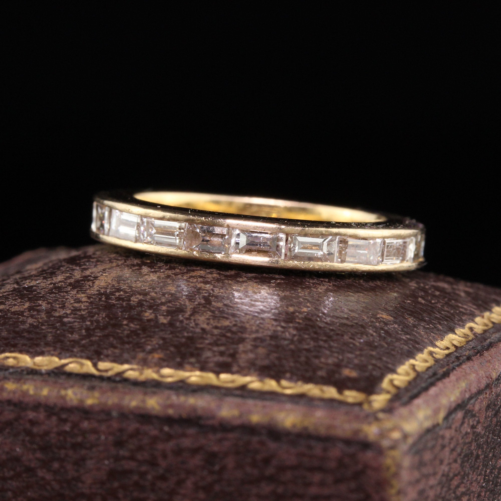 Vintage Retro 18K Yellow Gold Baguette Diamond Eternity Band - Size 5