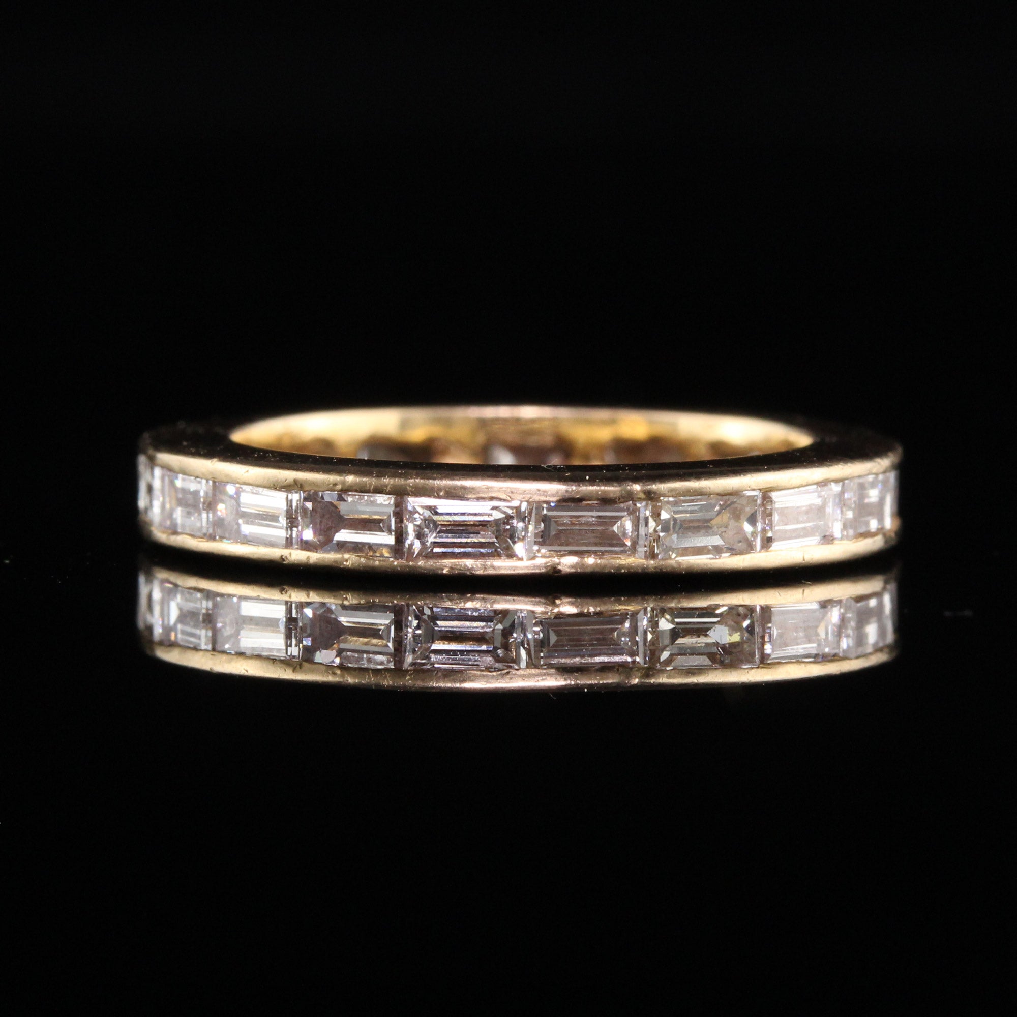 Vintage Retro 18K Yellow Gold Baguette Diamond Eternity Band - Size 5