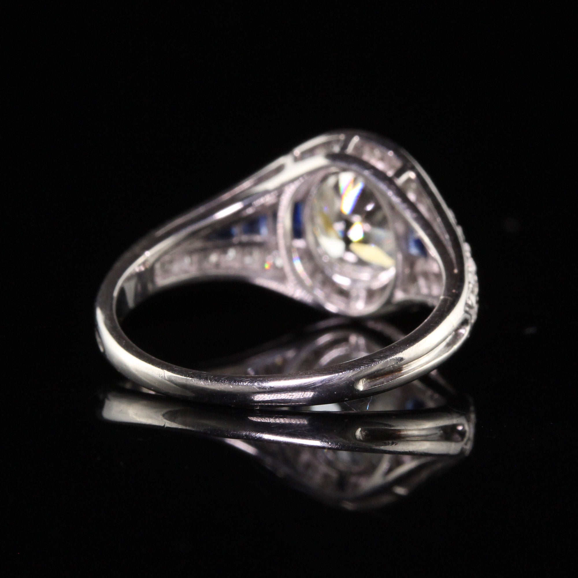 Antique Art Deco Platinum Old Mine Cut Diamond Sapphire Engagement Ring