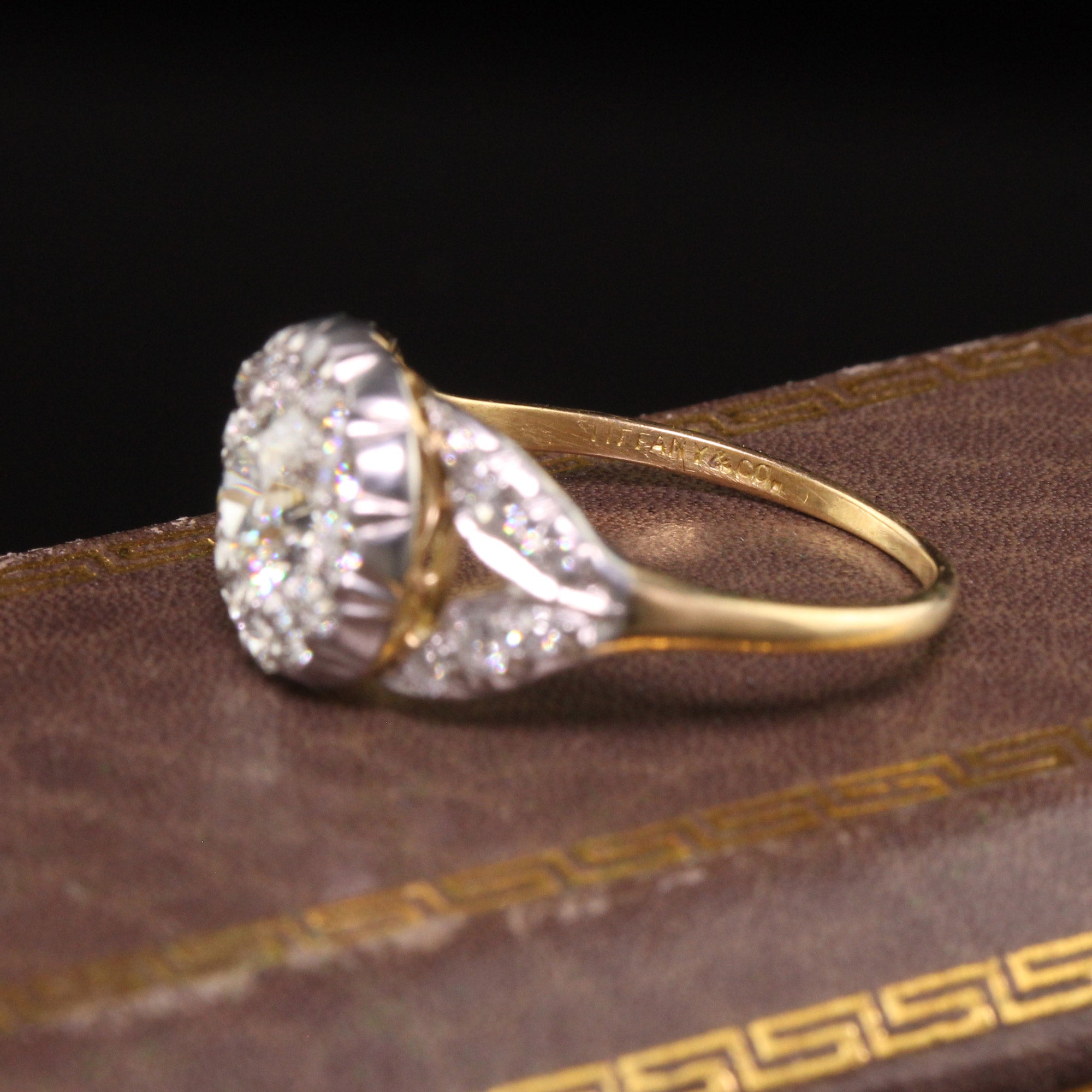 Antique Edwardian Tiffany and Co 18K Gold Plat Old Euro Diamond Engagement Ring