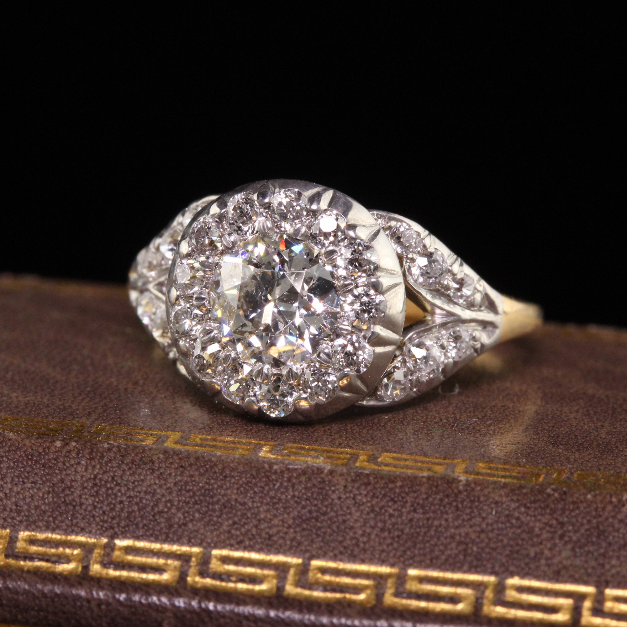 Antique Edwardian Tiffany and Co 18K Gold Plat Old Euro Diamond Engagement Ring