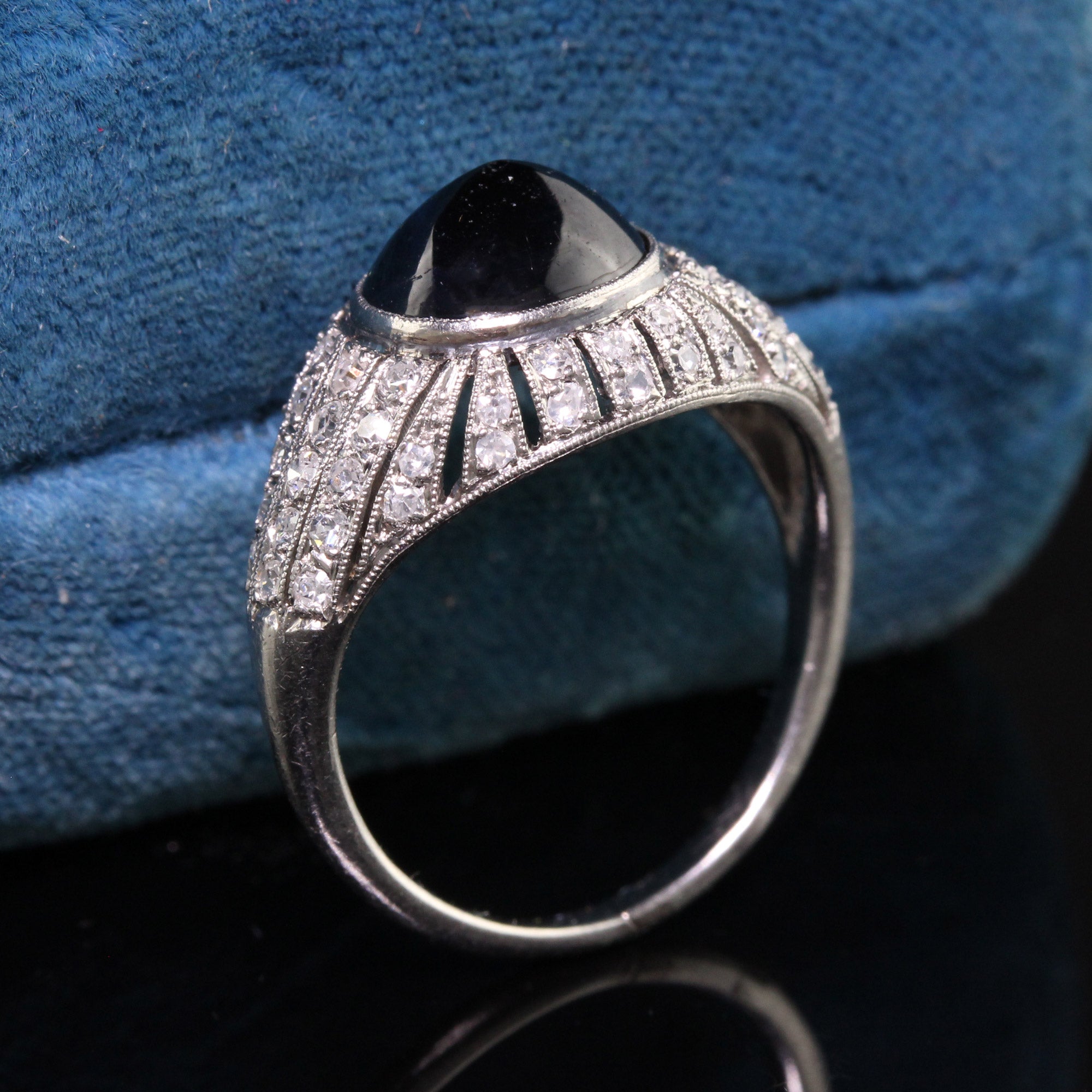 Antique Art Deco Platinum French Sugarloaf Sapphire Diamond Engagement Ring