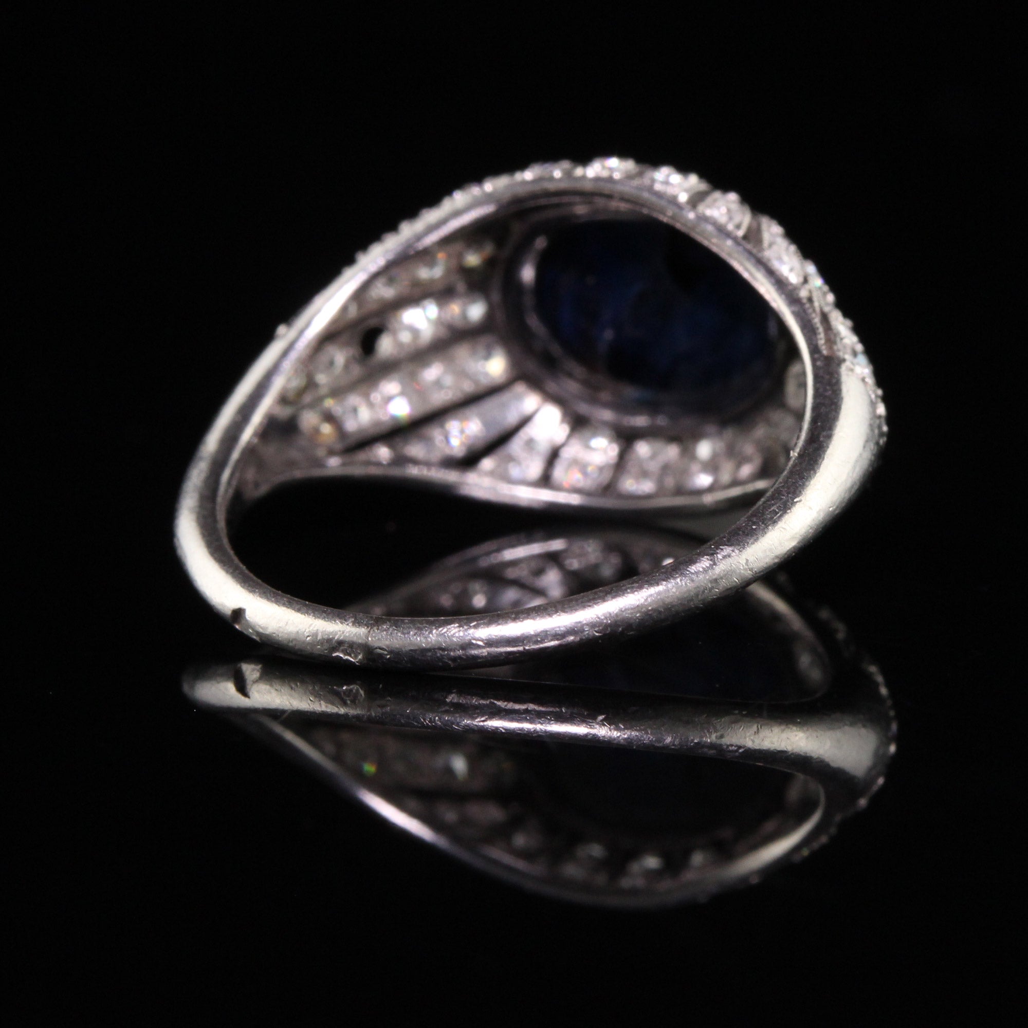 Antique Art Deco Platinum French Sugarloaf Sapphire Diamond Engagement Ring