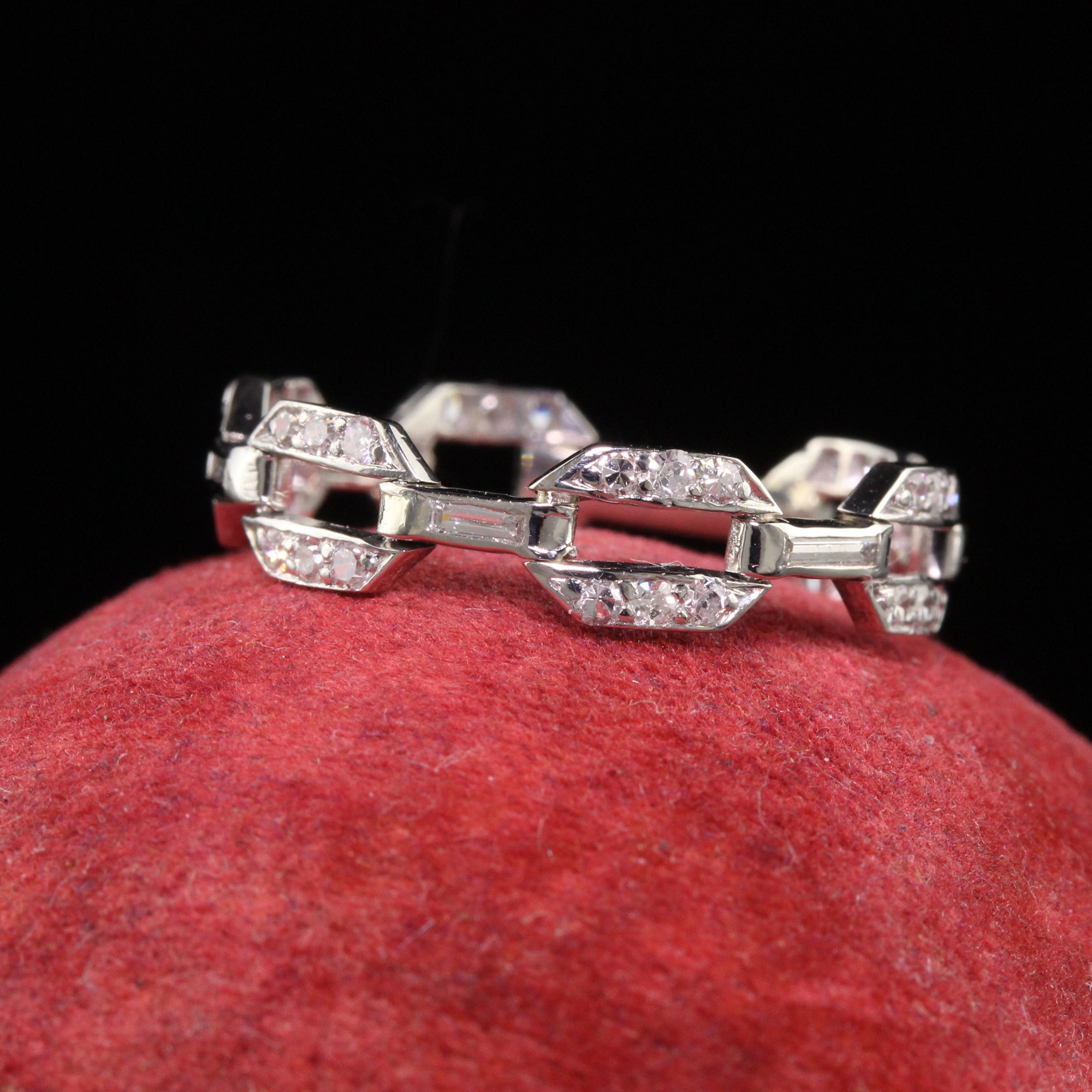 Antique Art Deco Platinum Diamond Single Cut Diamond Buckle Link Wedding Band