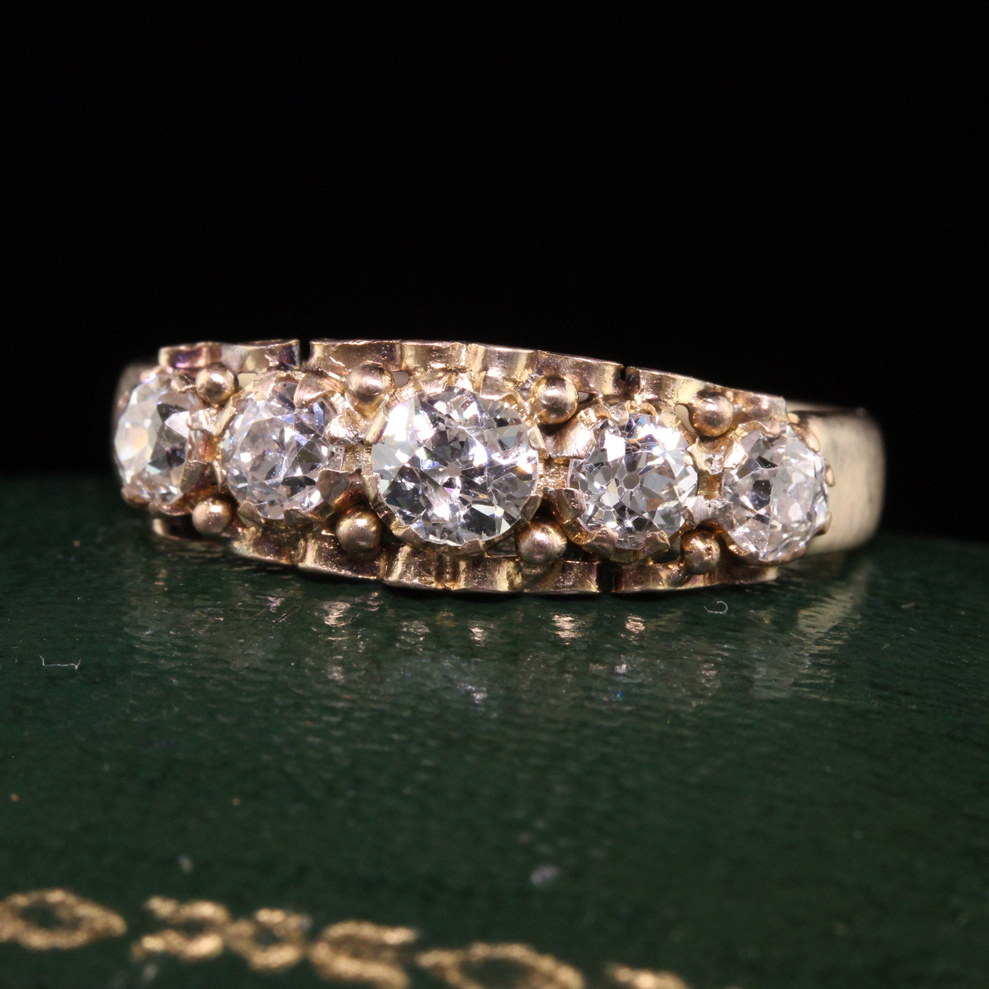 Antique Victorian 15K Yellow Gold Old European Cut Diamond Five Stone Band