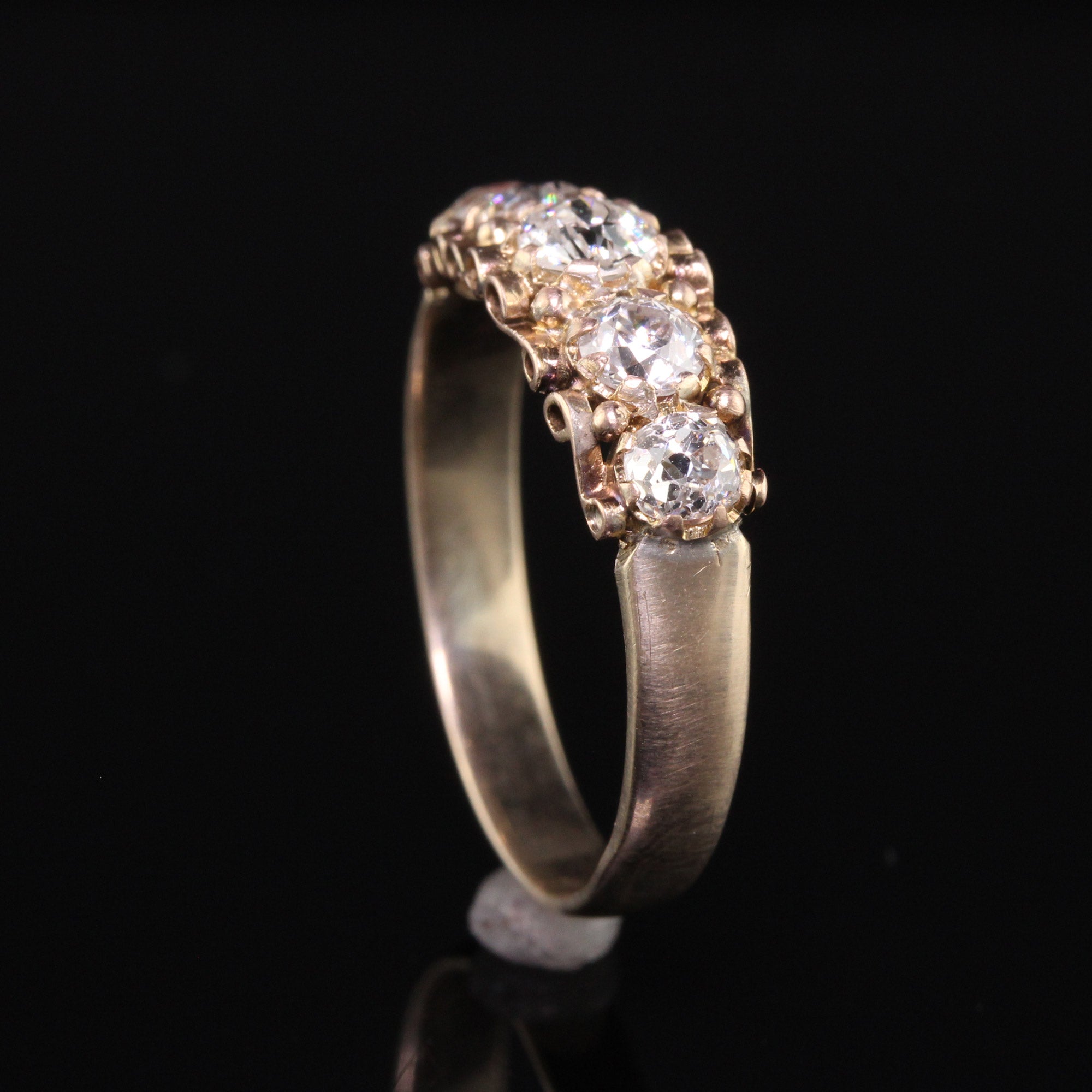 Antique Victorian 15K Yellow Gold Old European Cut Diamond Five Stone Band