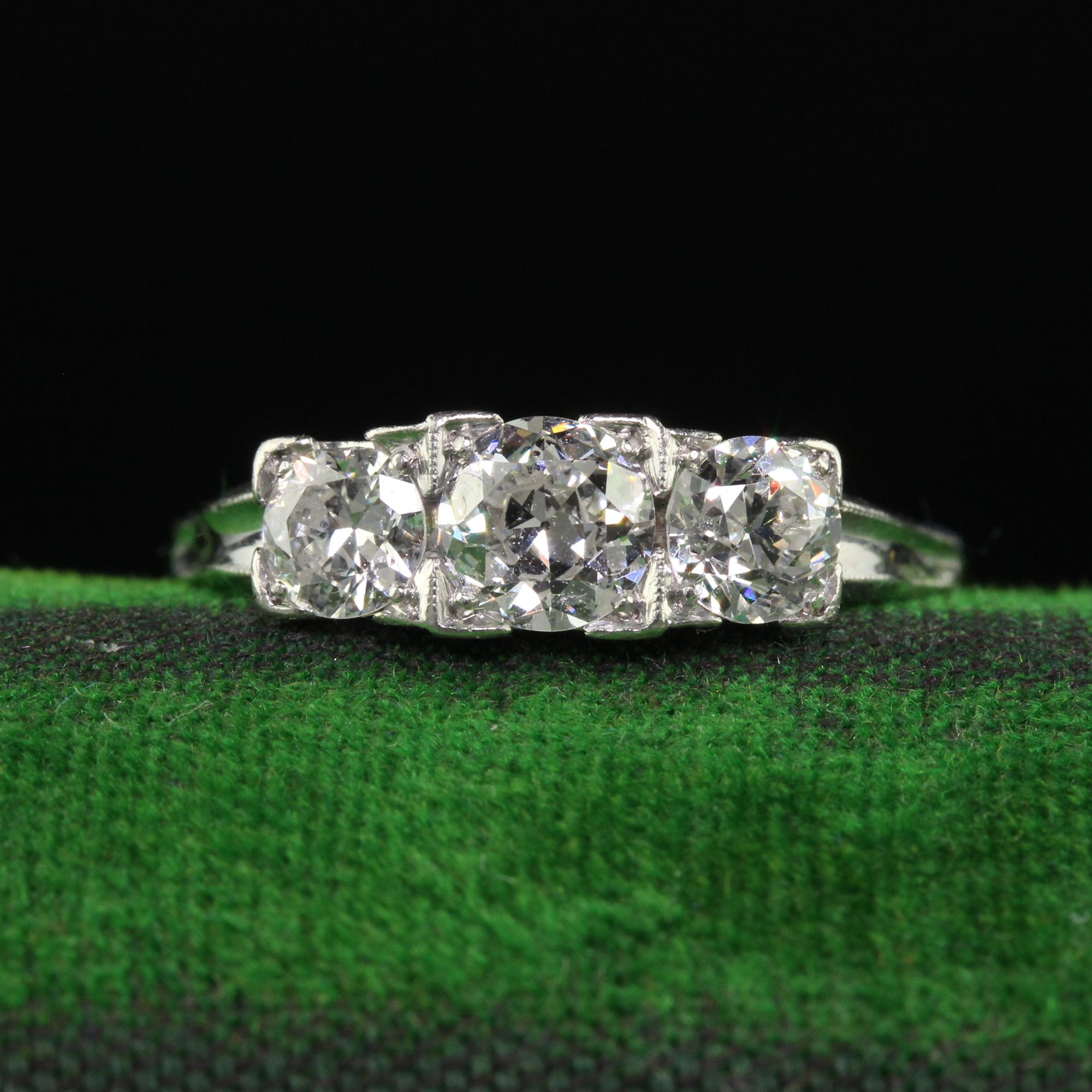 Antique Art Deco Platinum Old European Diamond Three Stone Ring