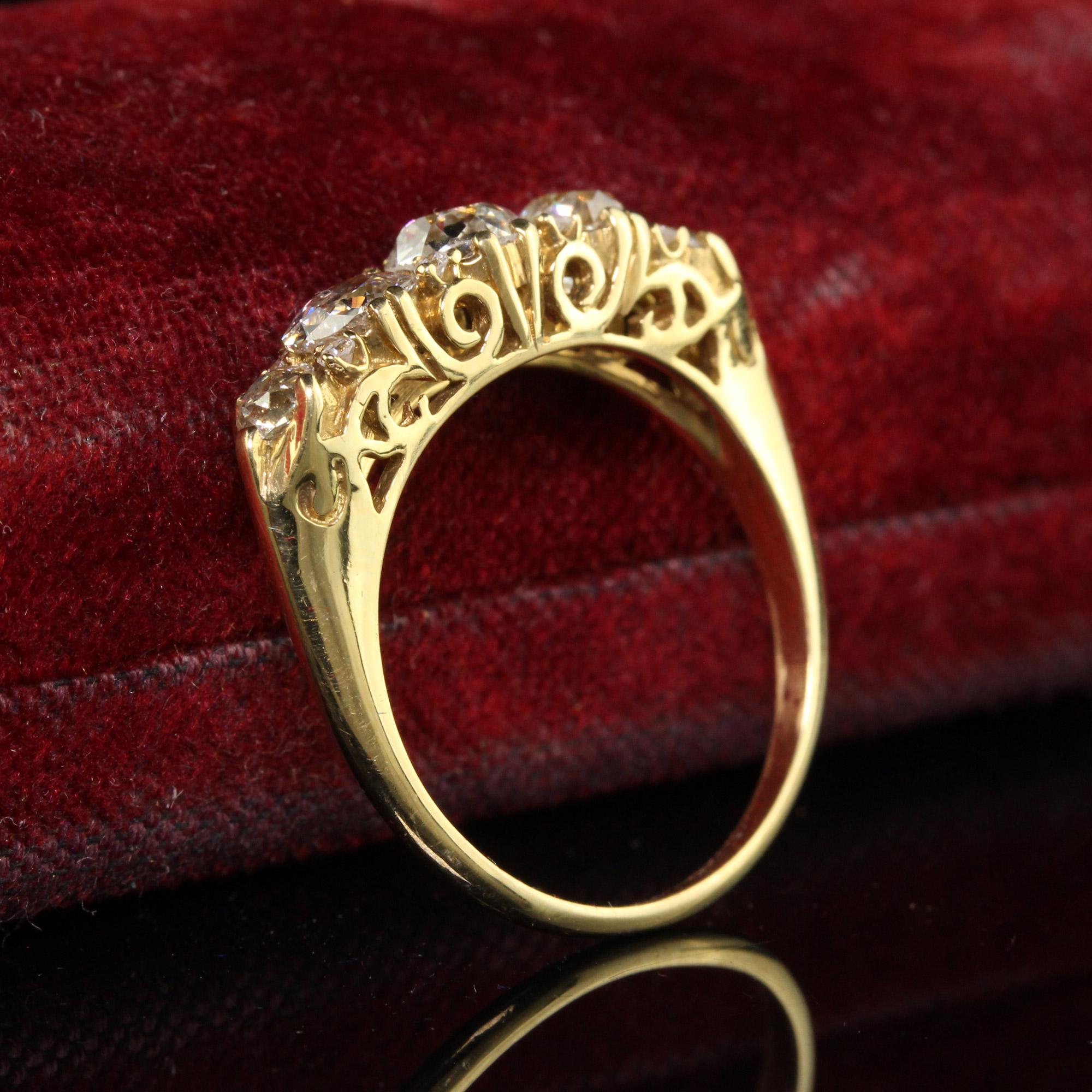 Victorian Style 18K Yellow Gold Old Mine Diamond Five Stone Ring