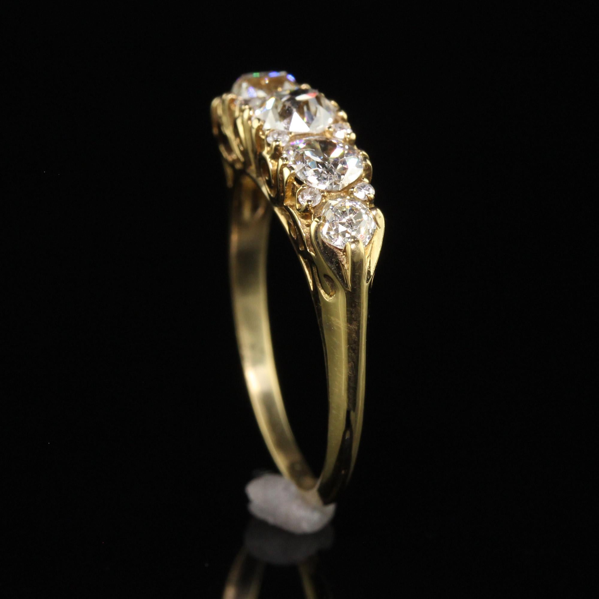 Victorian Style 18K Yellow Gold Old Mine Diamond Five Stone Ring