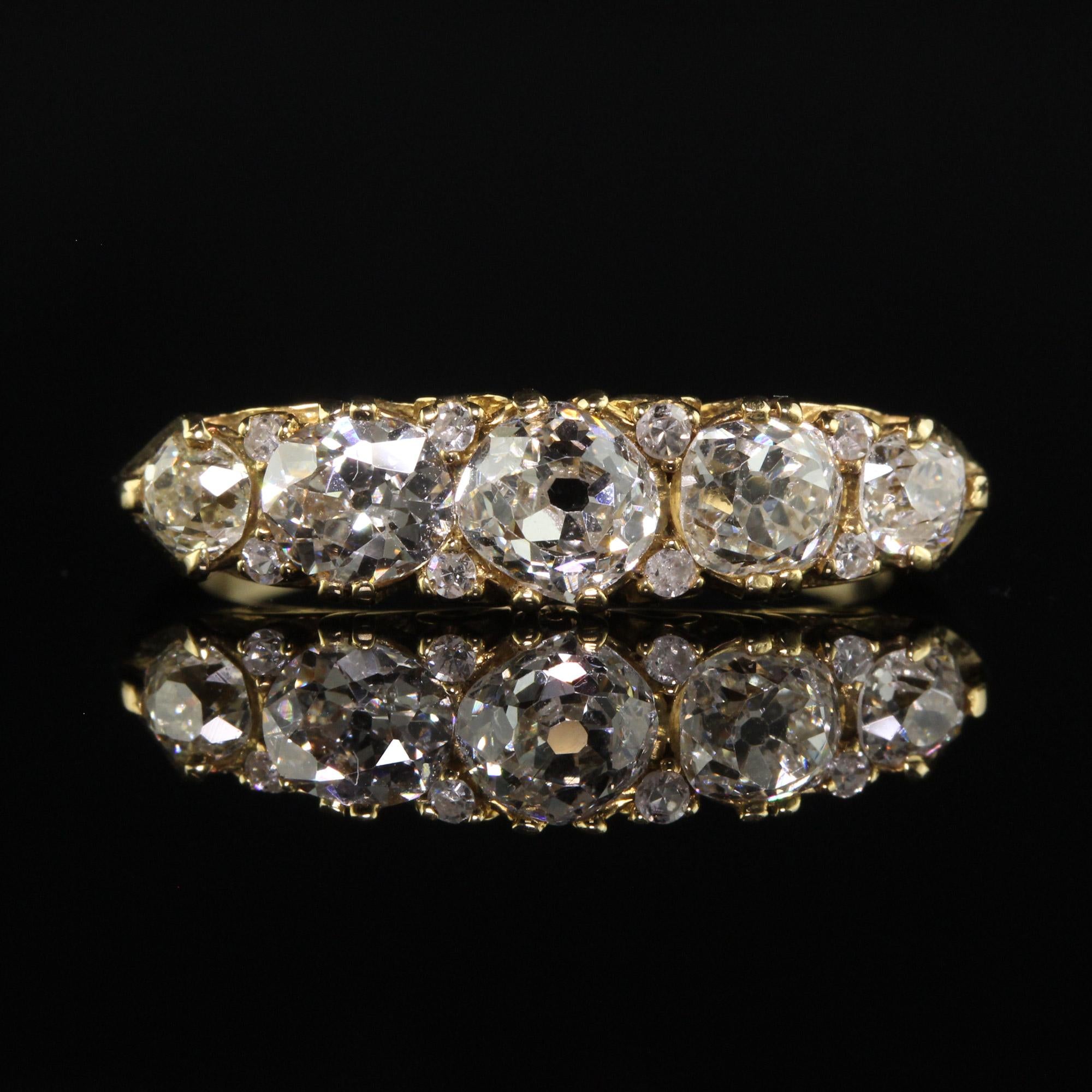 Victorian Style 18K Yellow Gold Old Mine Diamond Five Stone Ring