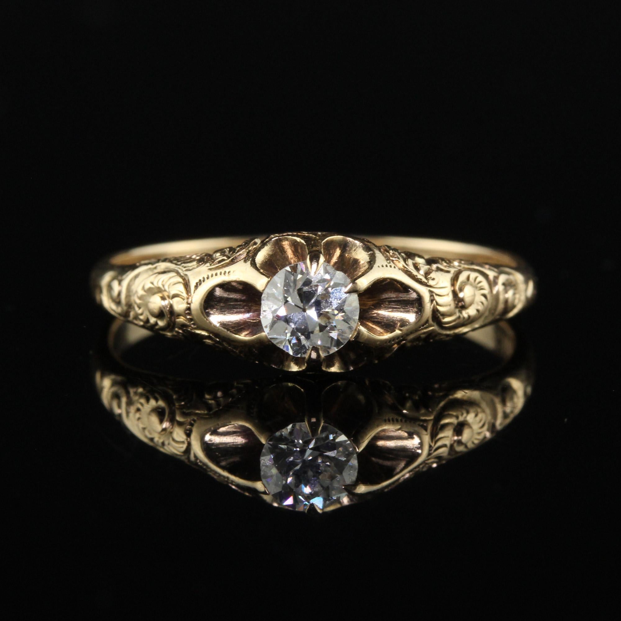 Antique Victorian 14K Yellow Gold Old European Diamond Engagement Ring