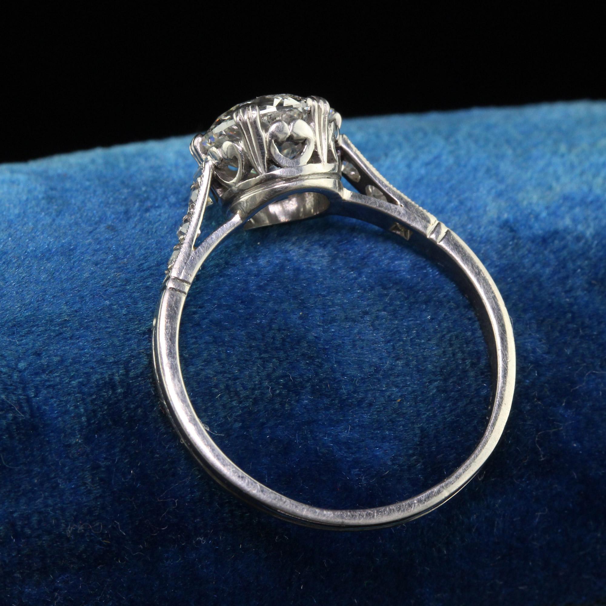 Antique Art Deco Platinum Old European Cut Diamond Engagement Ring - GIA