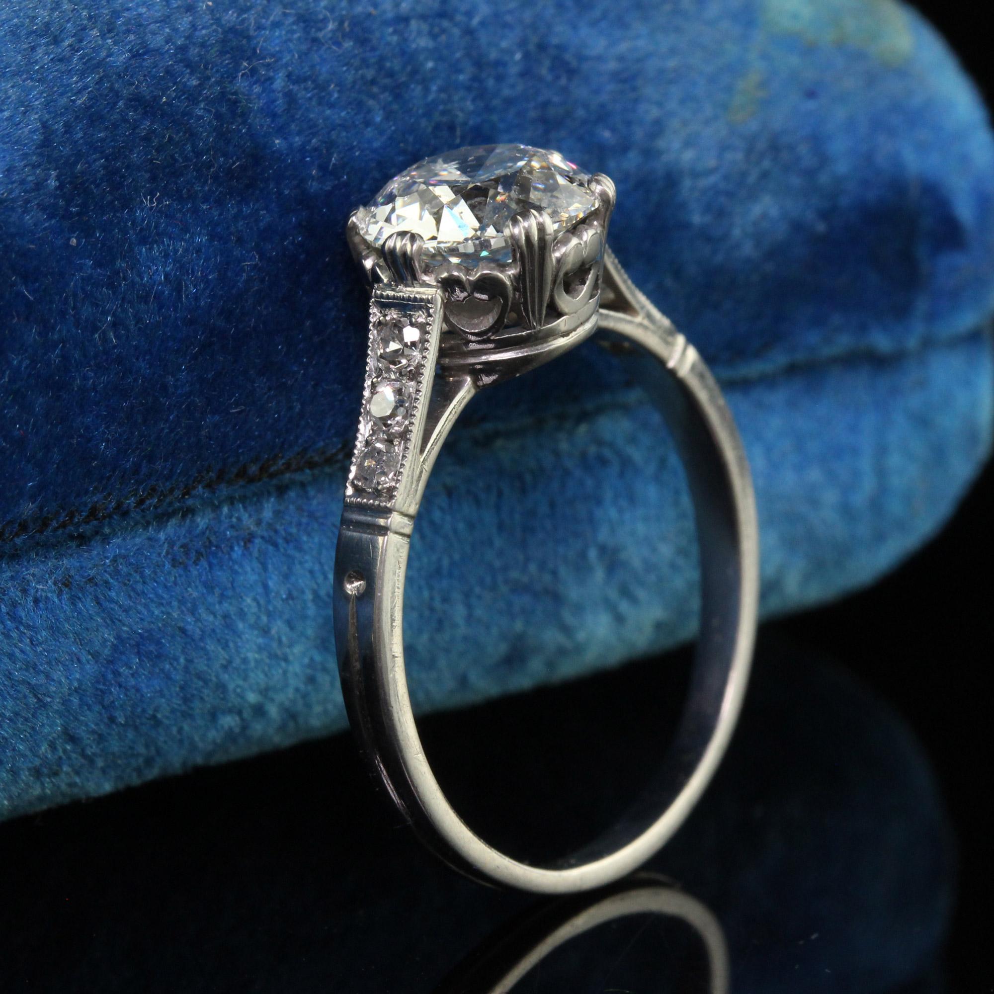 Antique Art Deco Platinum Old European Cut Diamond Engagement Ring - GIA