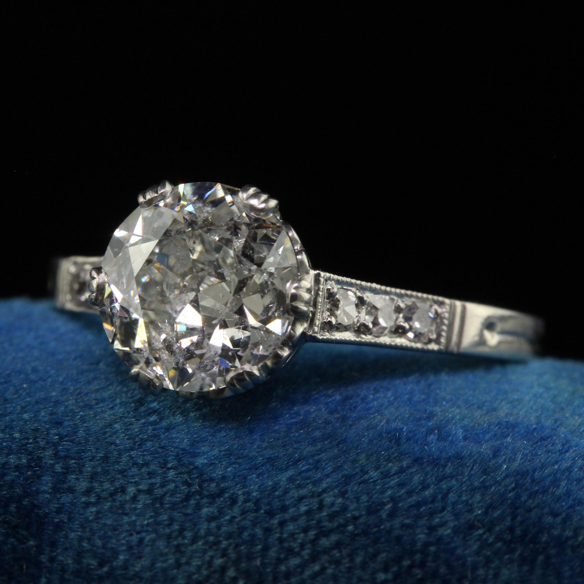 Antique Art Deco Platinum Old European Cut Diamond Engagement Ring - GIA