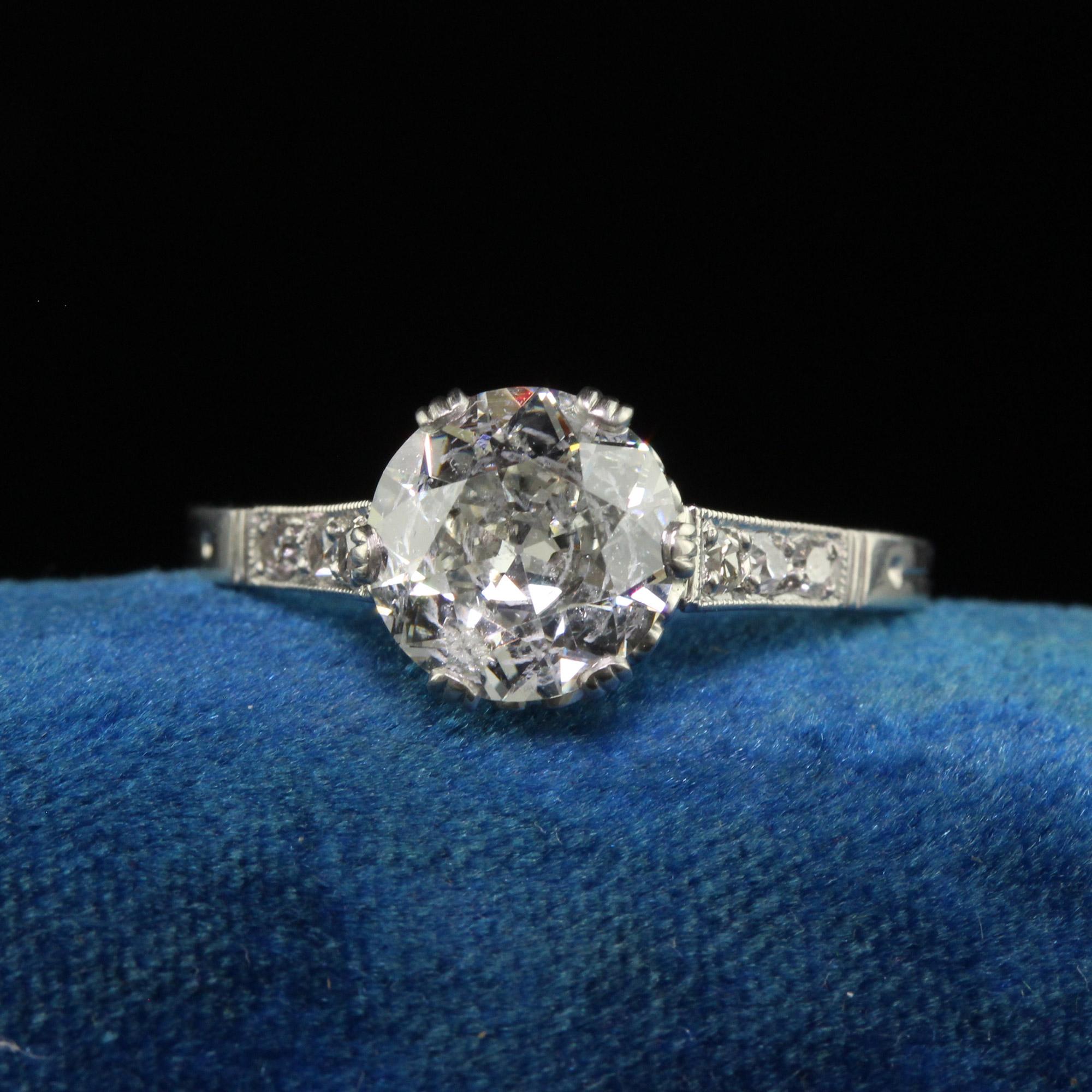 Antique Art Deco Platinum Old European Cut Diamond Engagement Ring - GIA