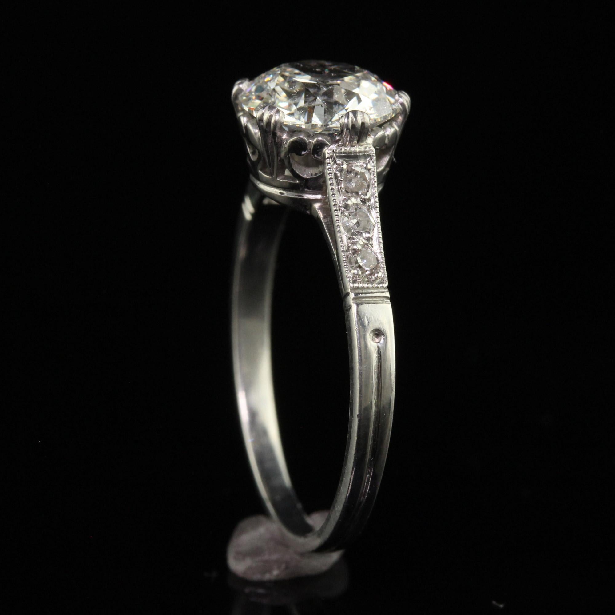 Antique Art Deco Platinum Old European Cut Diamond Engagement Ring - GIA