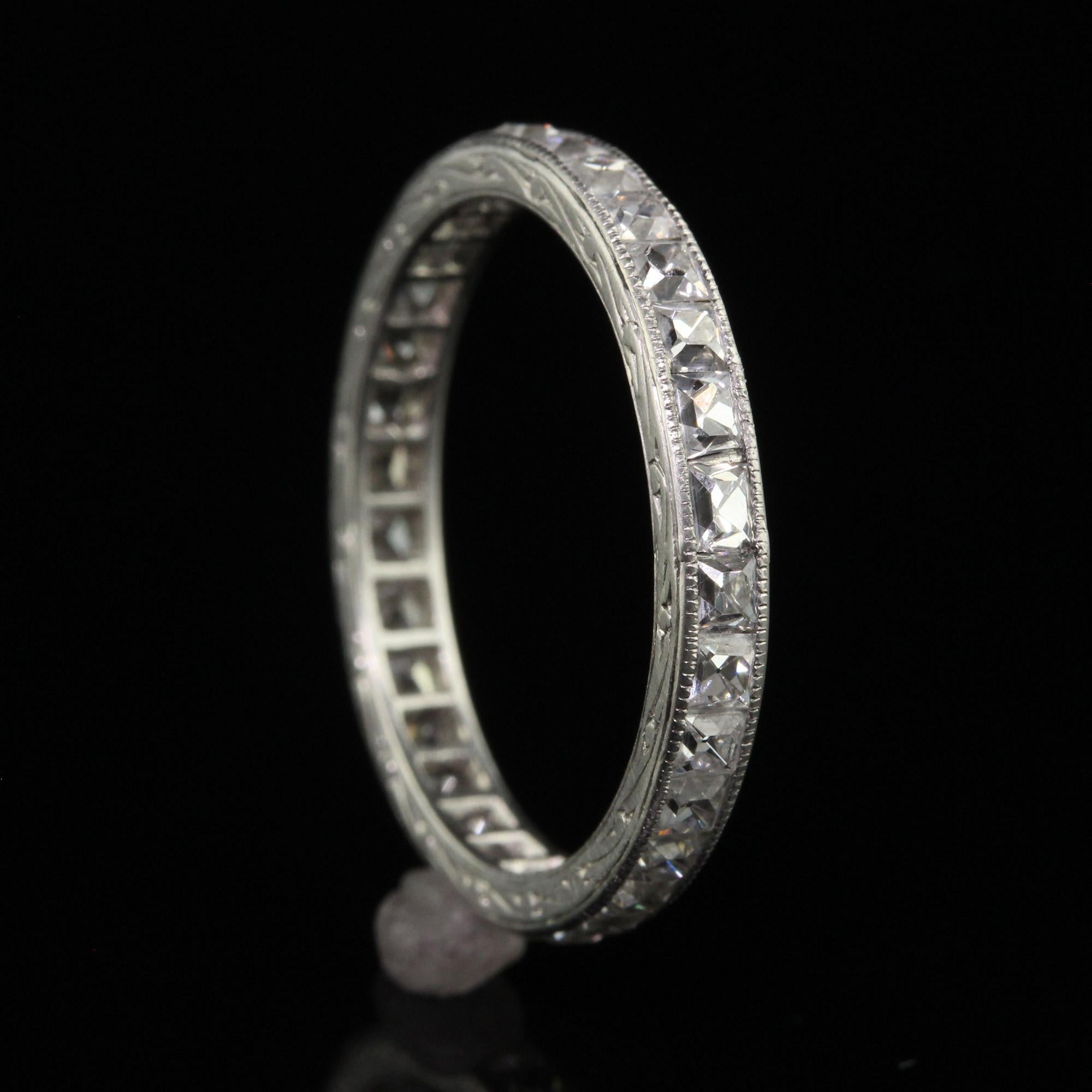 Antique Edwardian Platinum French Cut Diamond Engraved Eternity Ring - Size 7