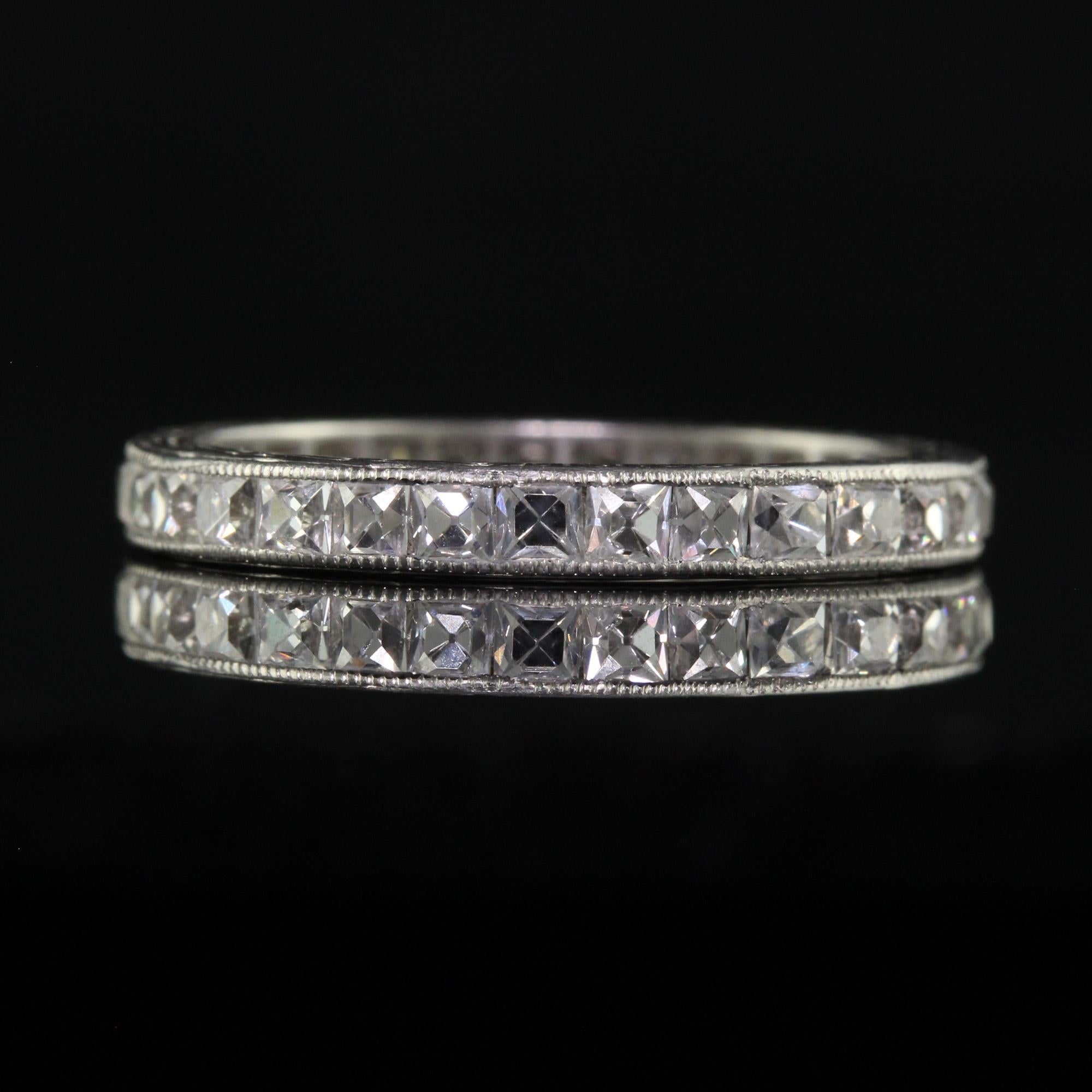 Antique Edwardian Platinum French Cut Diamond Engraved Eternity Ring - Size 7