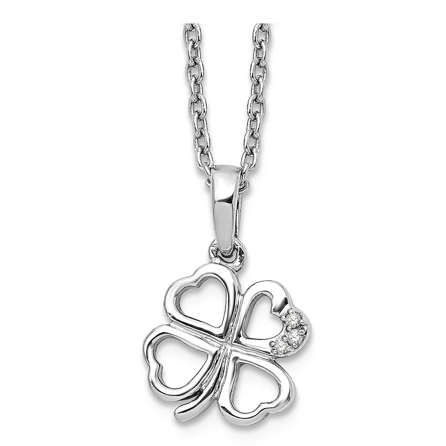 White Ice .01ct Diamond Clover Pendant Necklace Sterling Silver