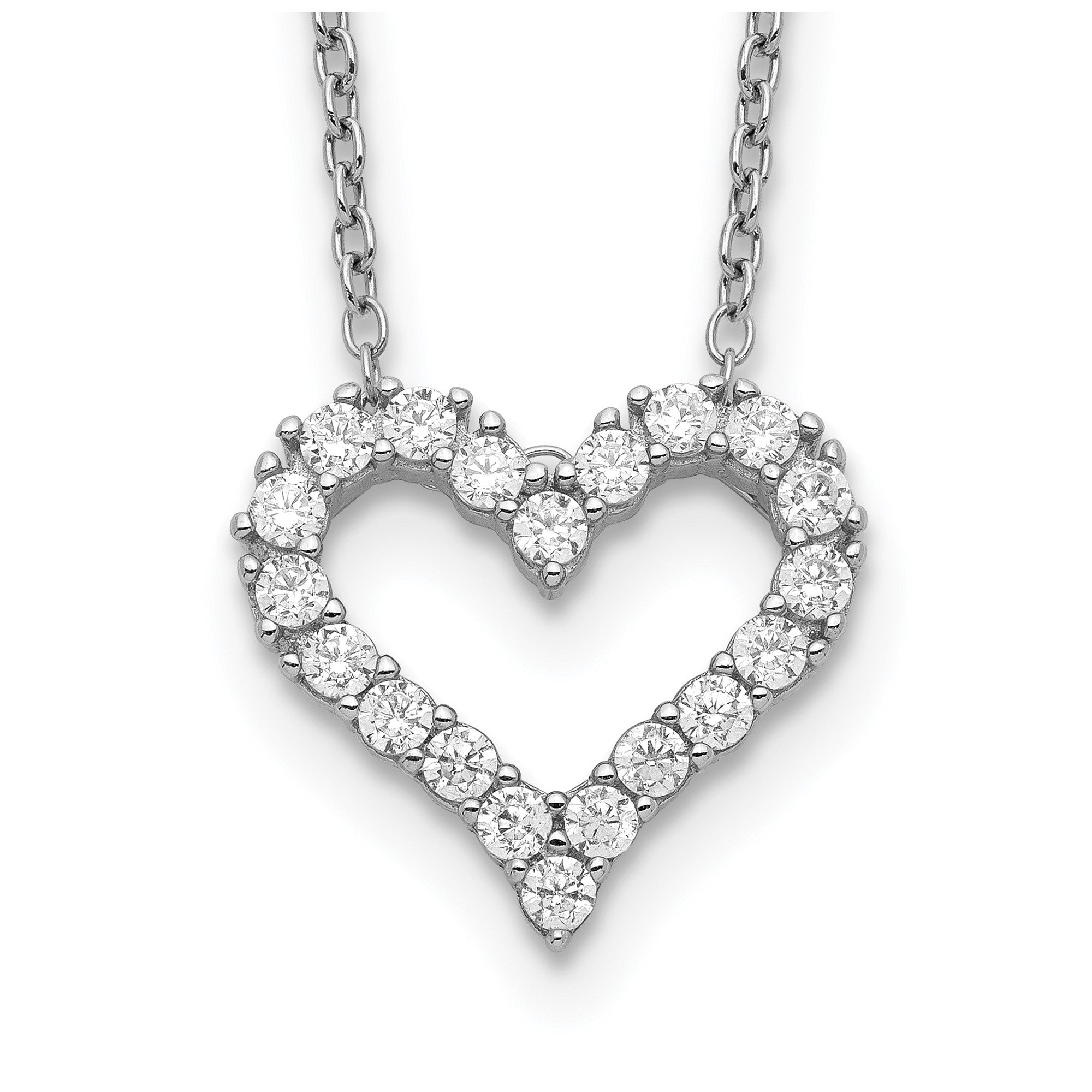 Ice on Fire CZ Simulated Diamond Heart Pendant Necklace, Silver