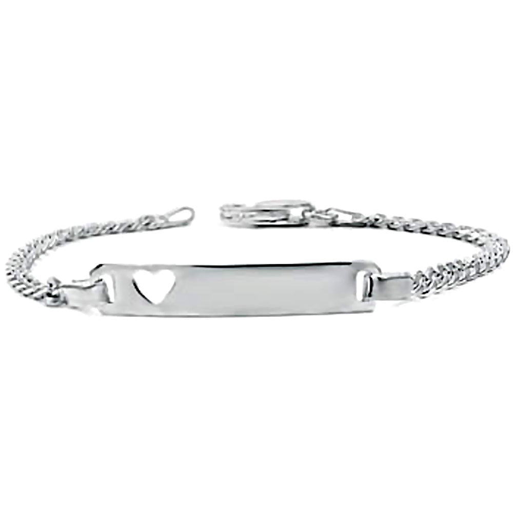 Trustmark Engravable Sterling Silver Italian Bar with Heart Baby Bracelet and Curb Chain