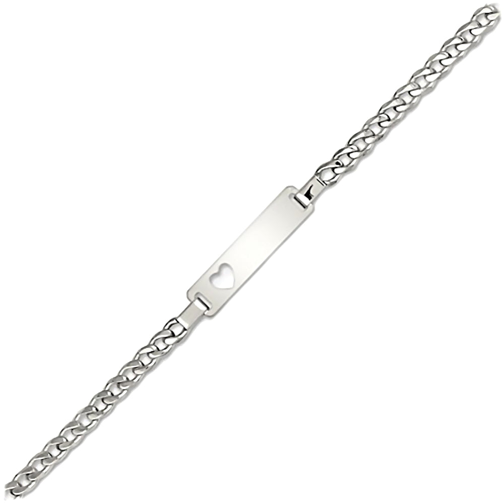 Trustmark Engravable Sterling Silver Italian Bar with Heart Baby Bracelet and Curb Chain