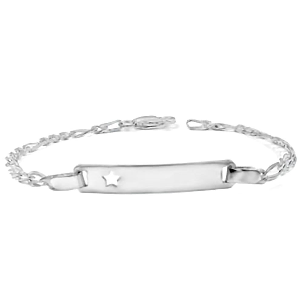 Trustmark Engravable Sterling Silver Italian Bar with Star Baby Bracelet and Figaro Chain