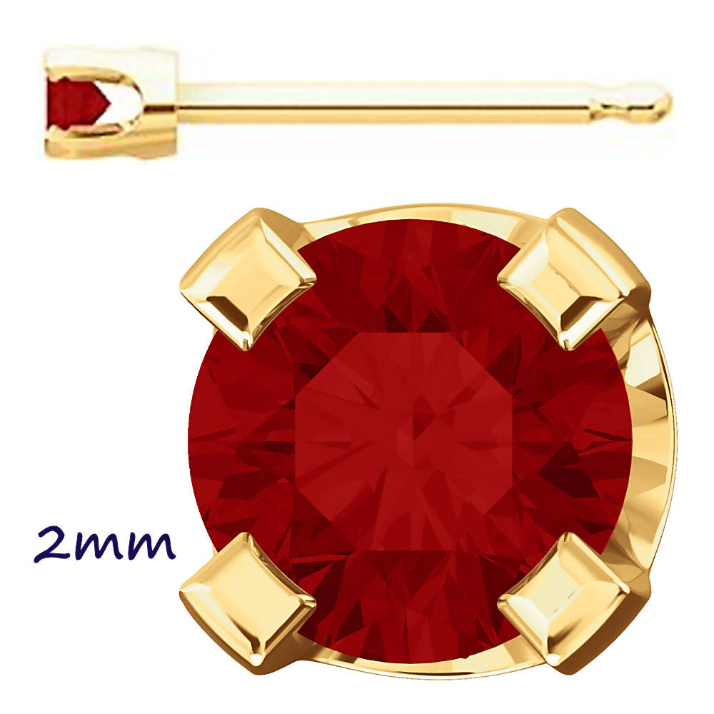 Simulated Ruby 4-Prong Stud Earrings 14K Yellow Gold