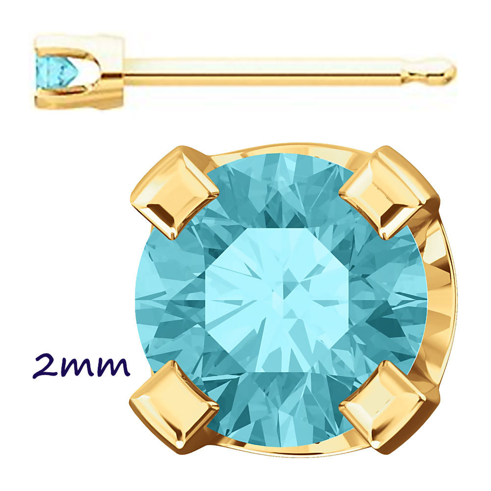 Genuine Natural Blue Zircon 4-Prong Stud Earrings 14K Yellow Gold